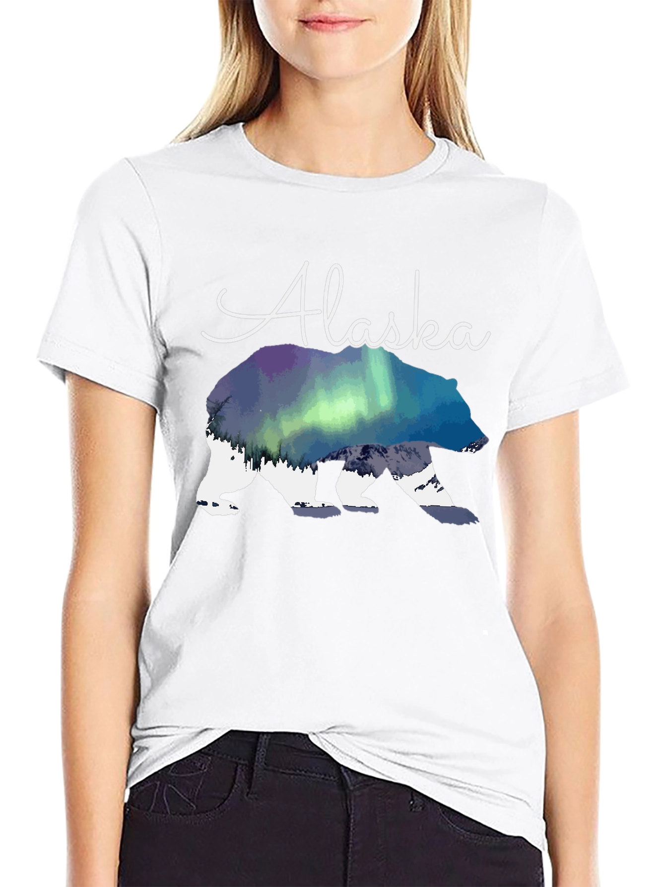 Alaska Bear T-Shirt Aurora Borealis Graphic Tee