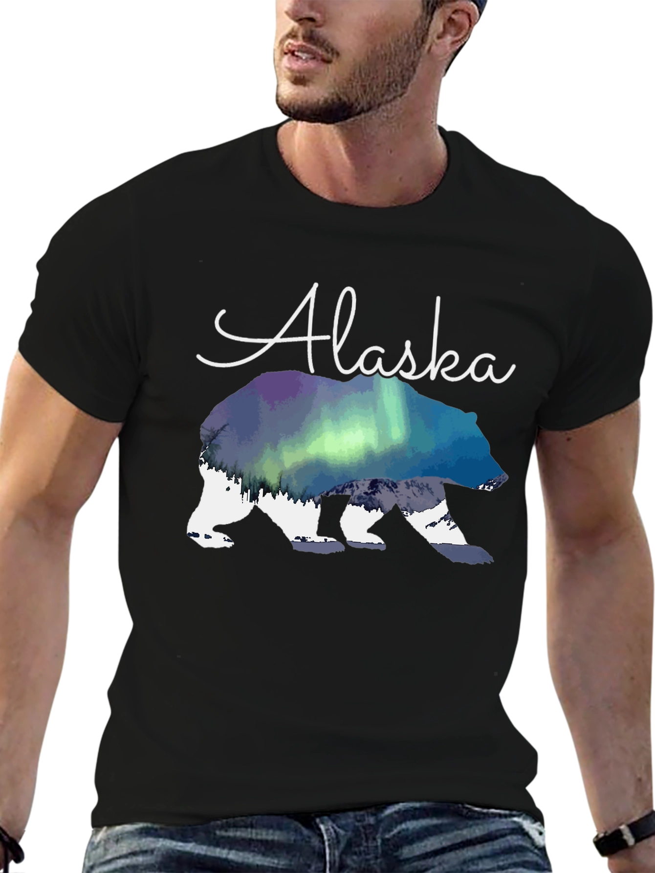 Alaska Bear T-Shirt Aurora Borealis Graphic Tee