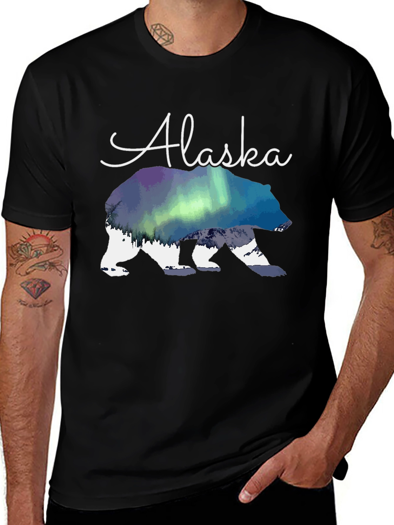 Alaska Bear T-Shirt Aurora Borealis Graphic Tee