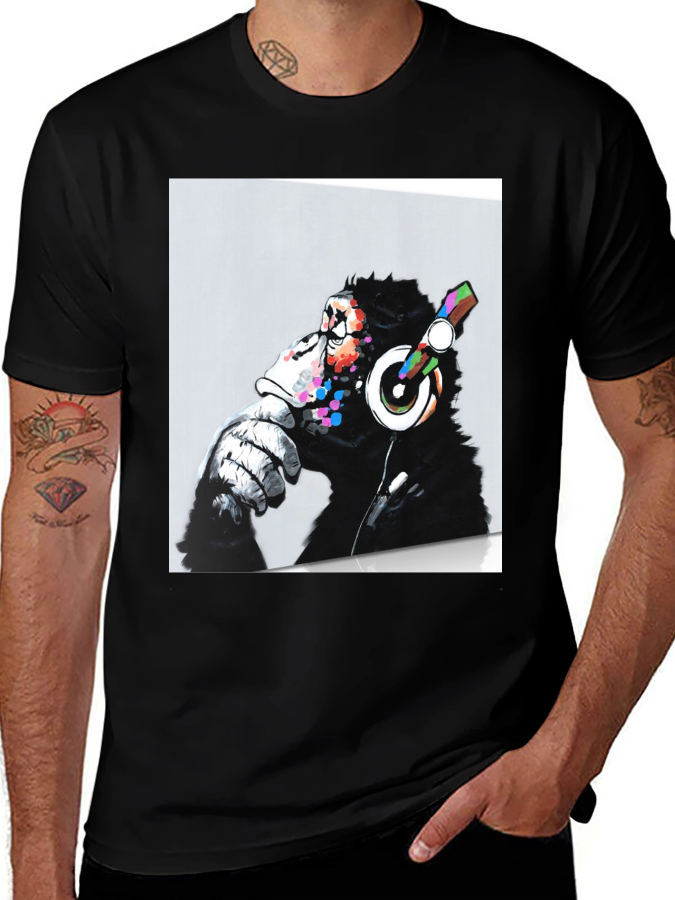 DJ Monkey Graphic Print Black T-Shirt