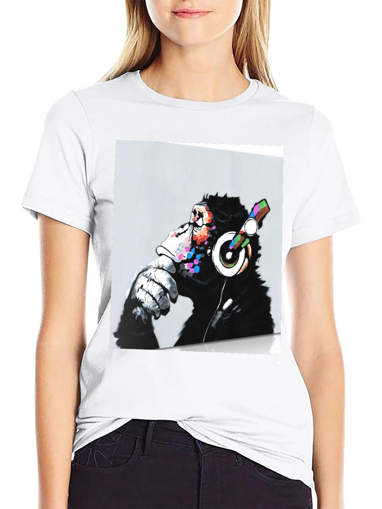 DJ Monkey Graphic Print Black T-Shirt