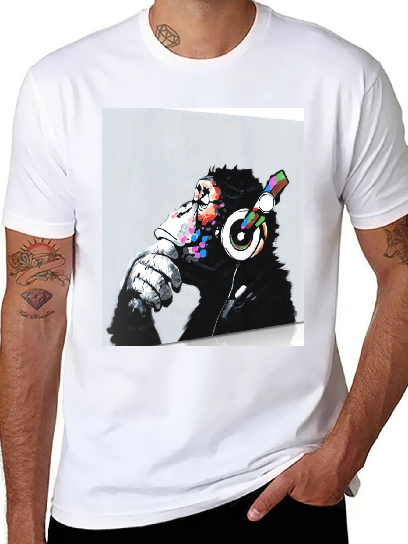 DJ Monkey Graphic Print Black T-Shirt