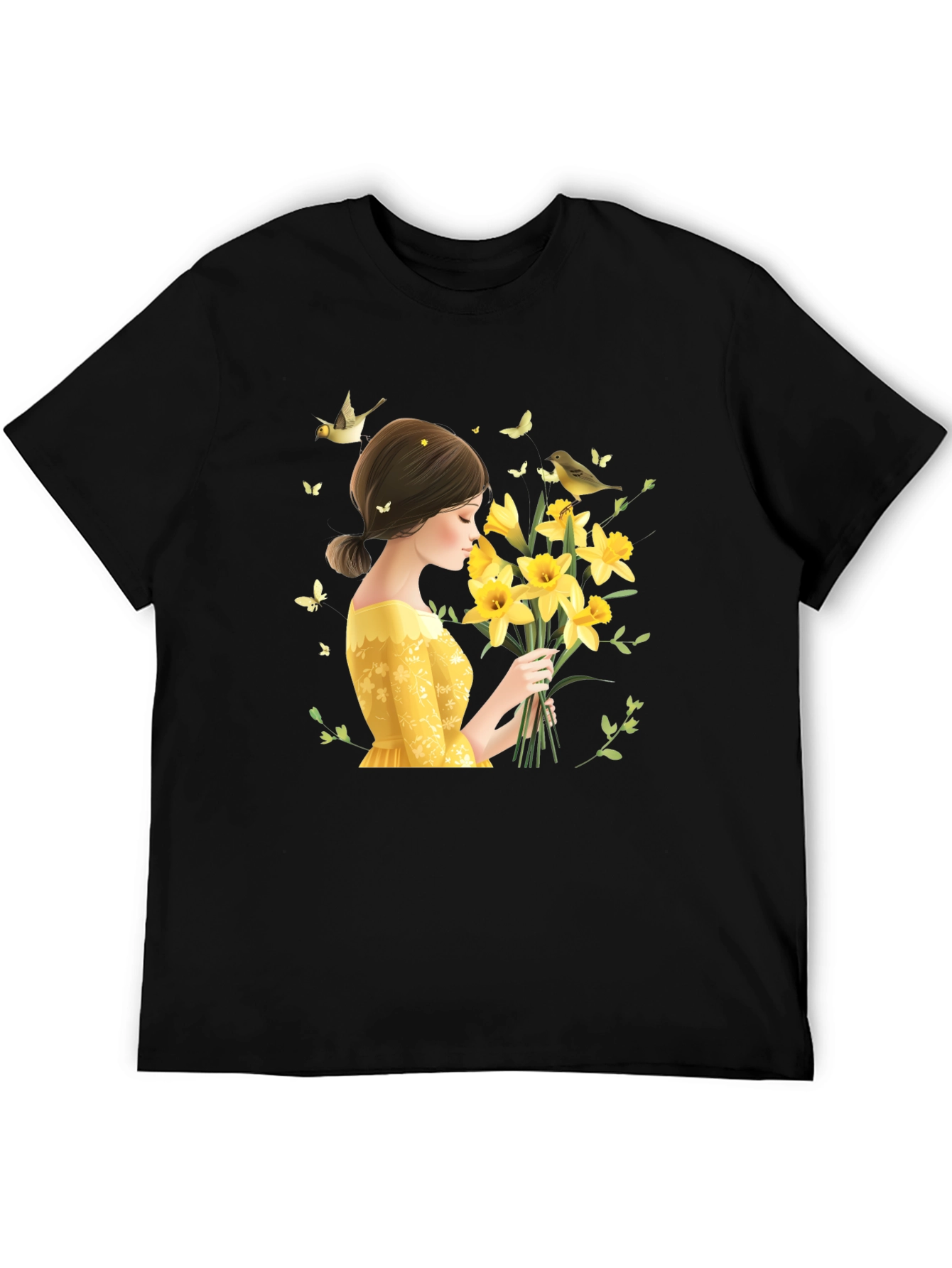 Floral Lady Graphic Black T-Shirt