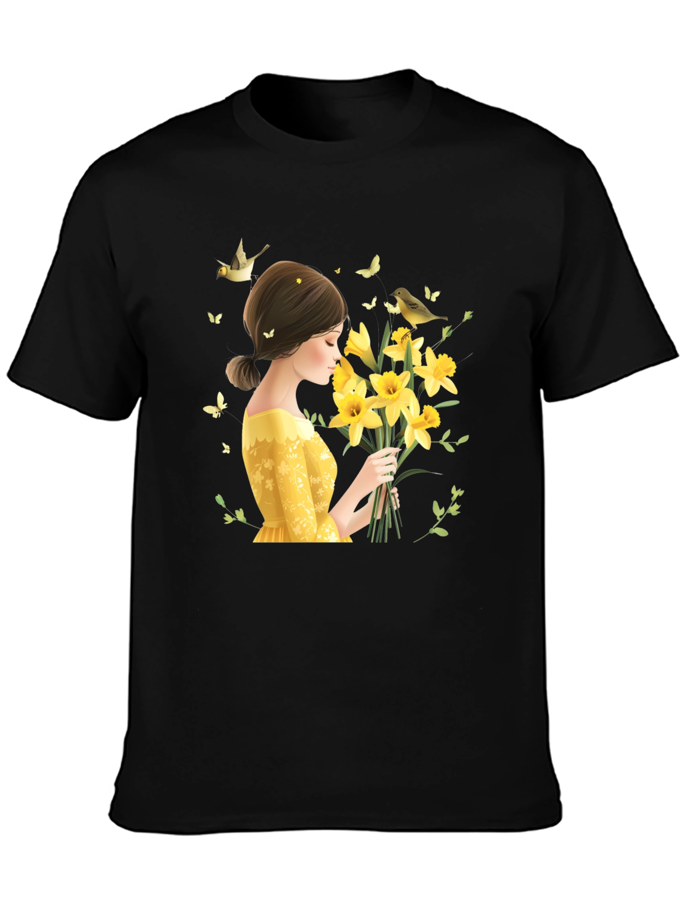 Floral Lady Graphic Black T-Shirt