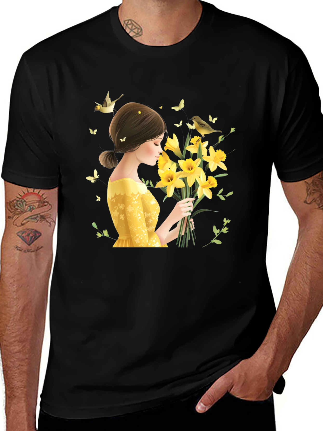 Floral Lady Graphic Black T-Shirt