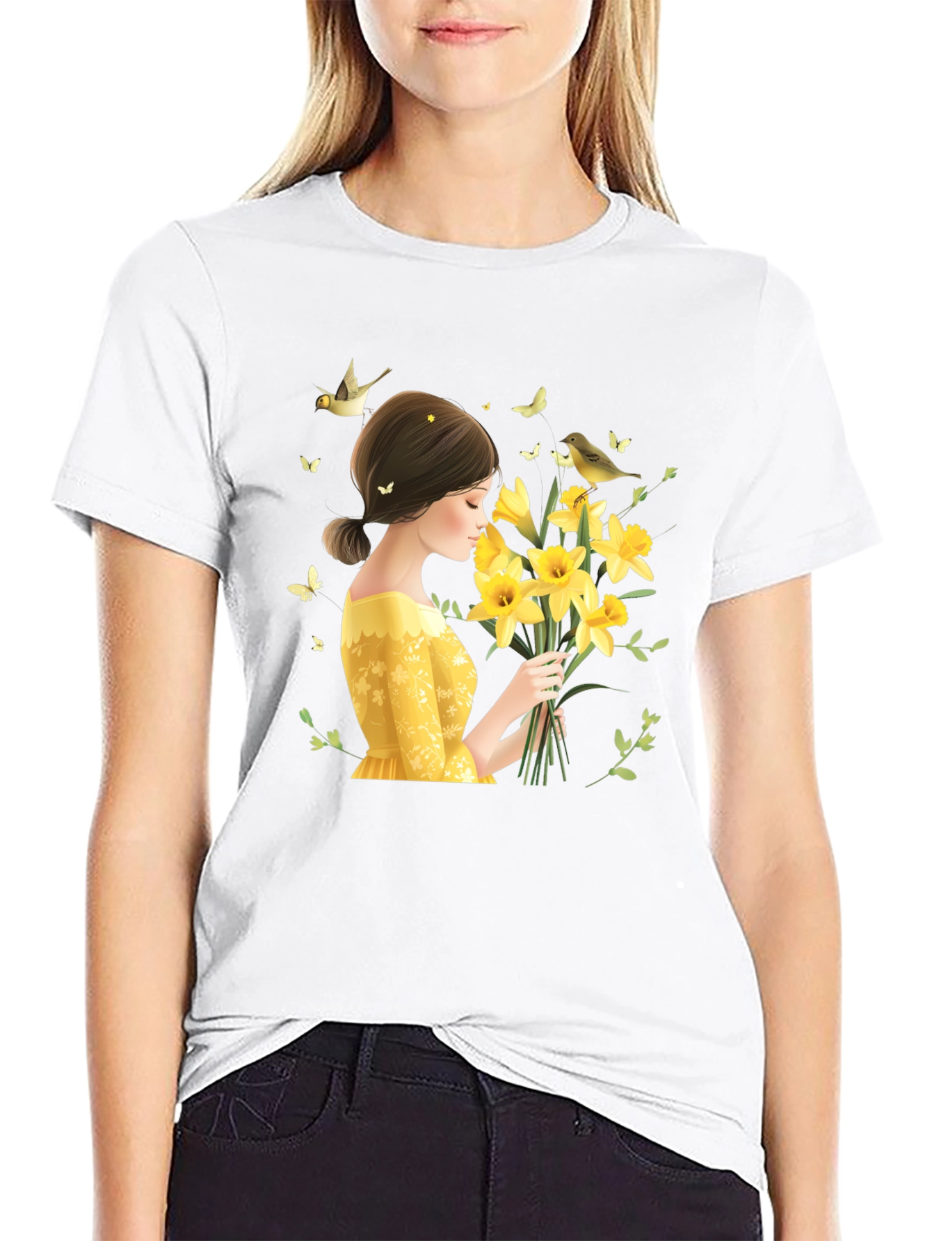 Floral Lady Graphic Black T-Shirt