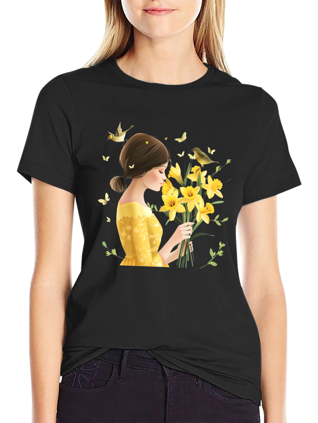 Floral Lady Graphic Black T-Shirt