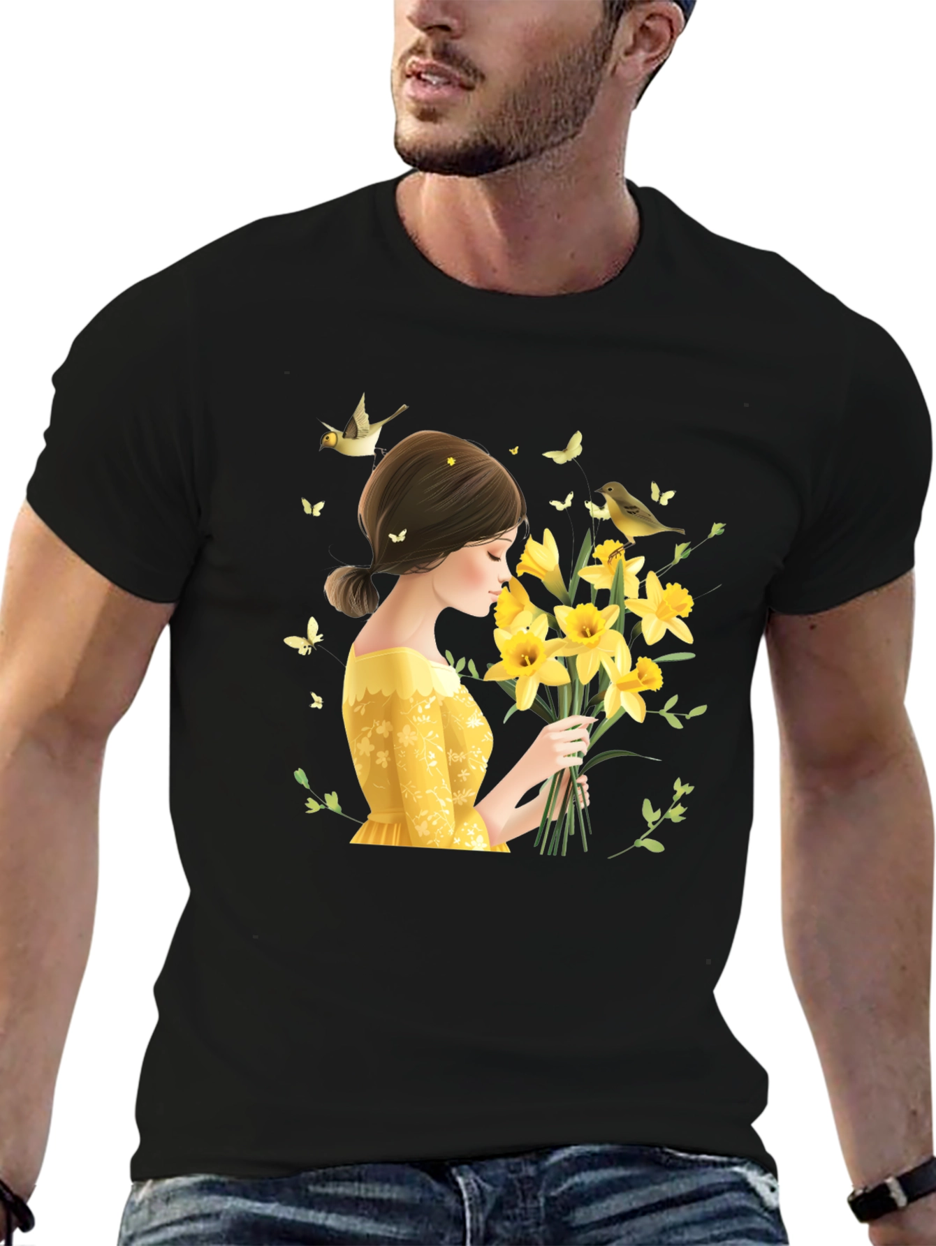 Floral Lady Graphic Black T-Shirt