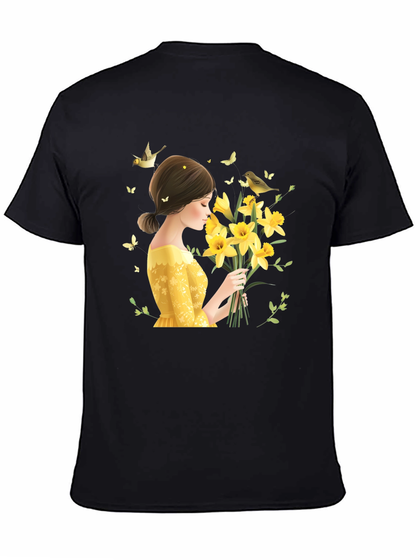 Floral Lady Graphic Black T-Shirt