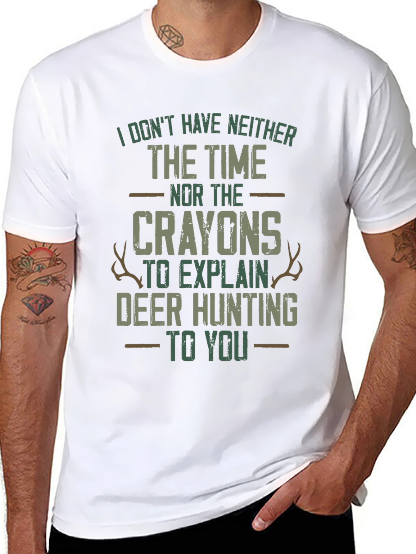 Funny Deer Hunting T-Shirt: Time and Crayons