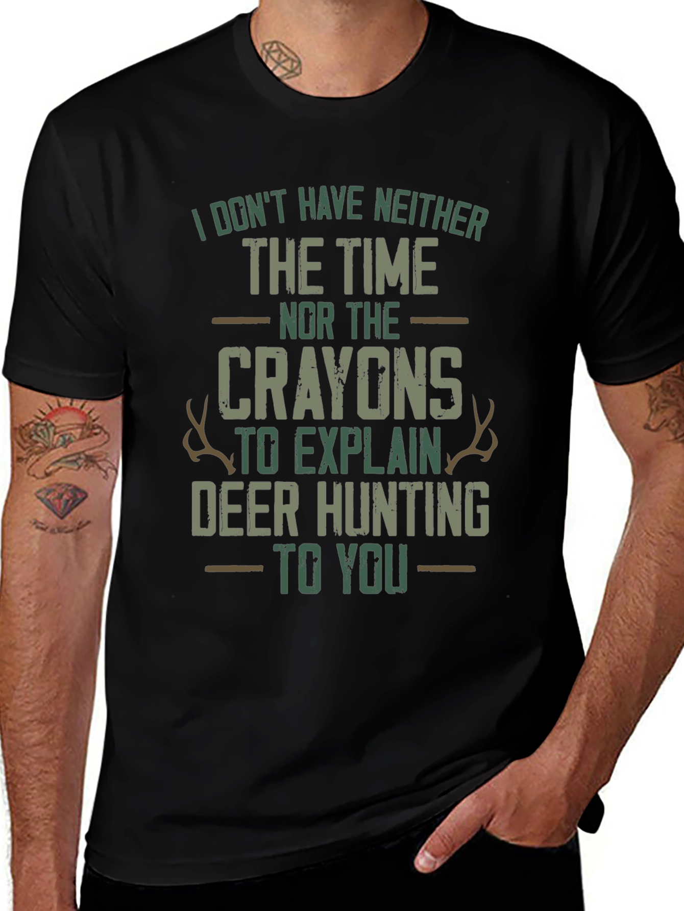 Funny Deer Hunting T-Shirt: Time and Crayons