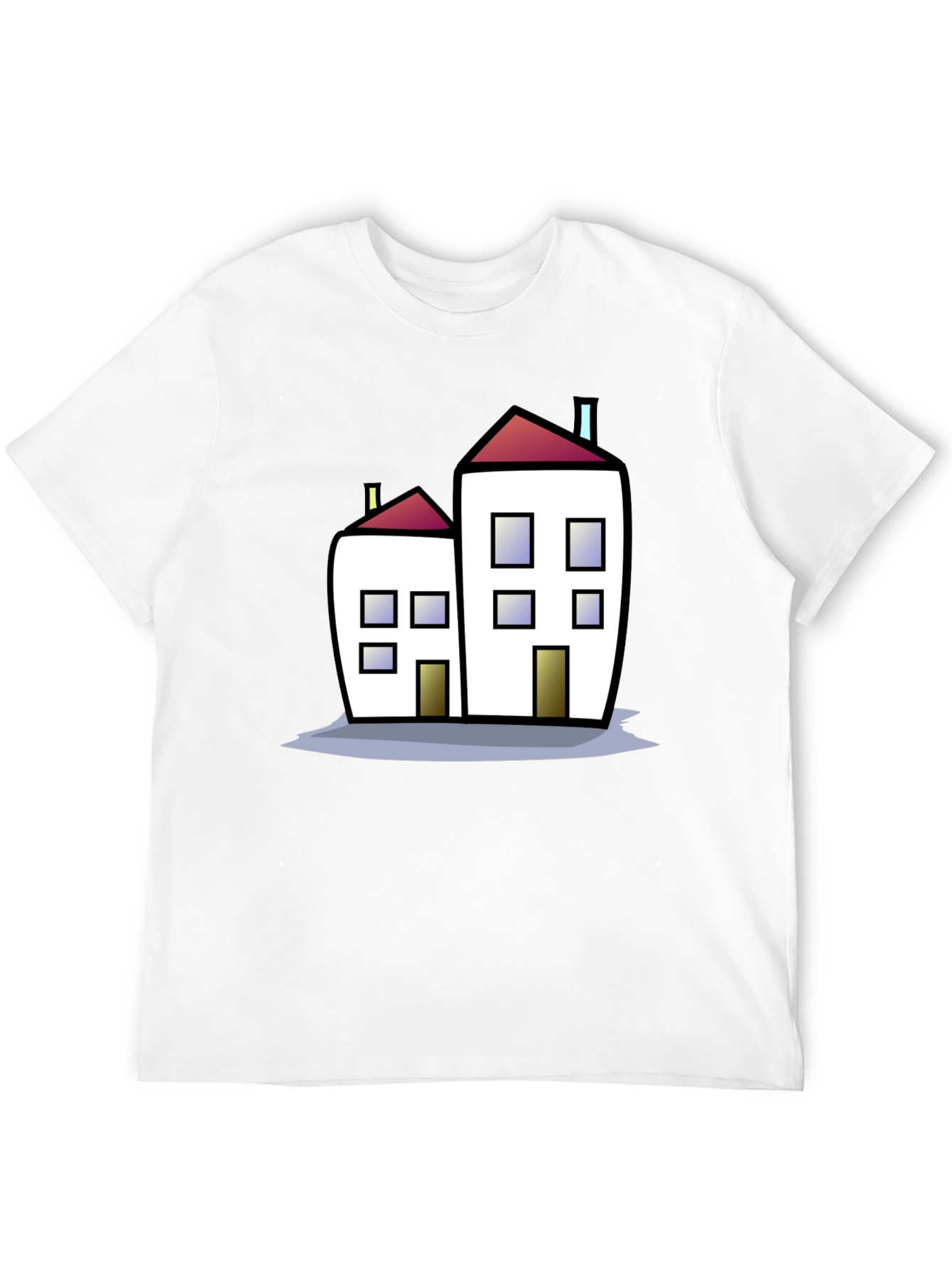 Cartoon House Graphic Tee - Black Cotton T-Shirt