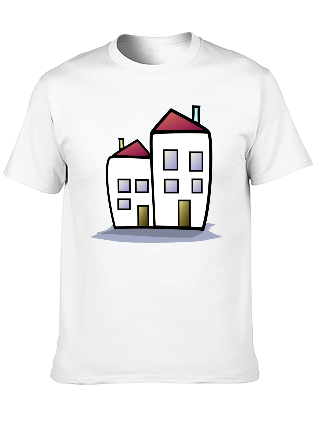 Cartoon House Graphic Tee - Black Cotton T-Shirt