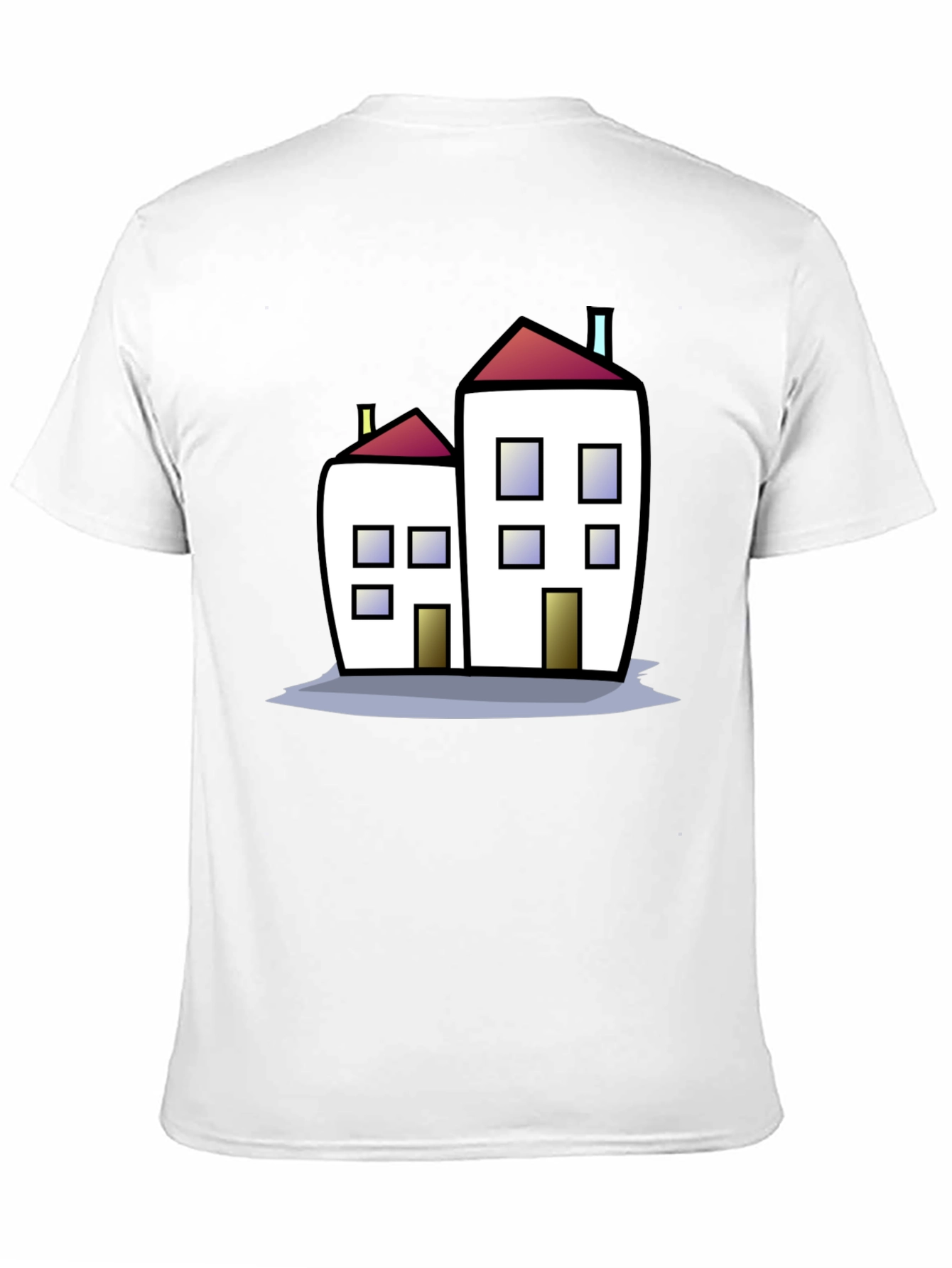 Cartoon House Graphic Tee - Black Cotton T-Shirt