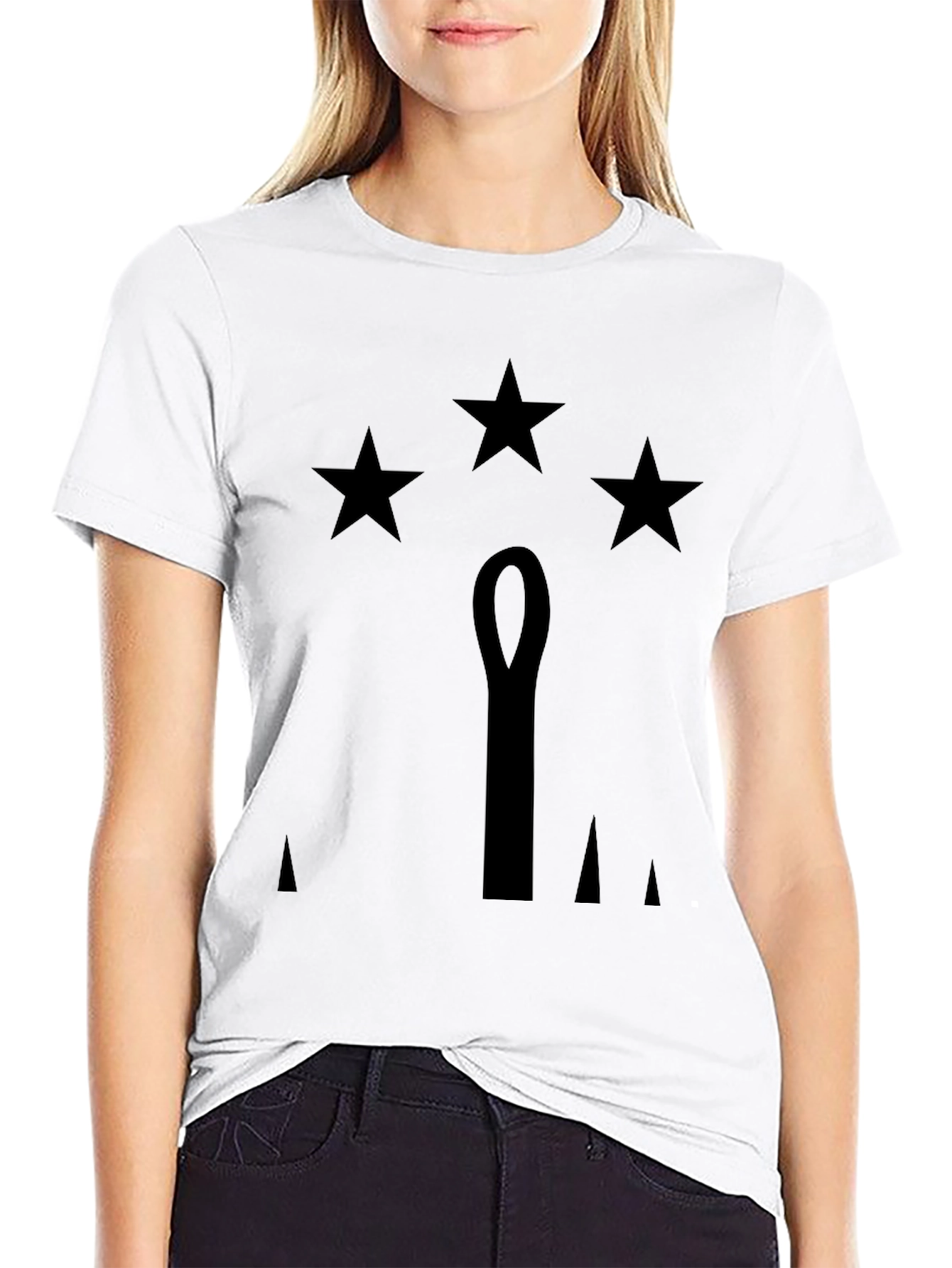 Mens Black T-Shirt with Stars & Emblem Design