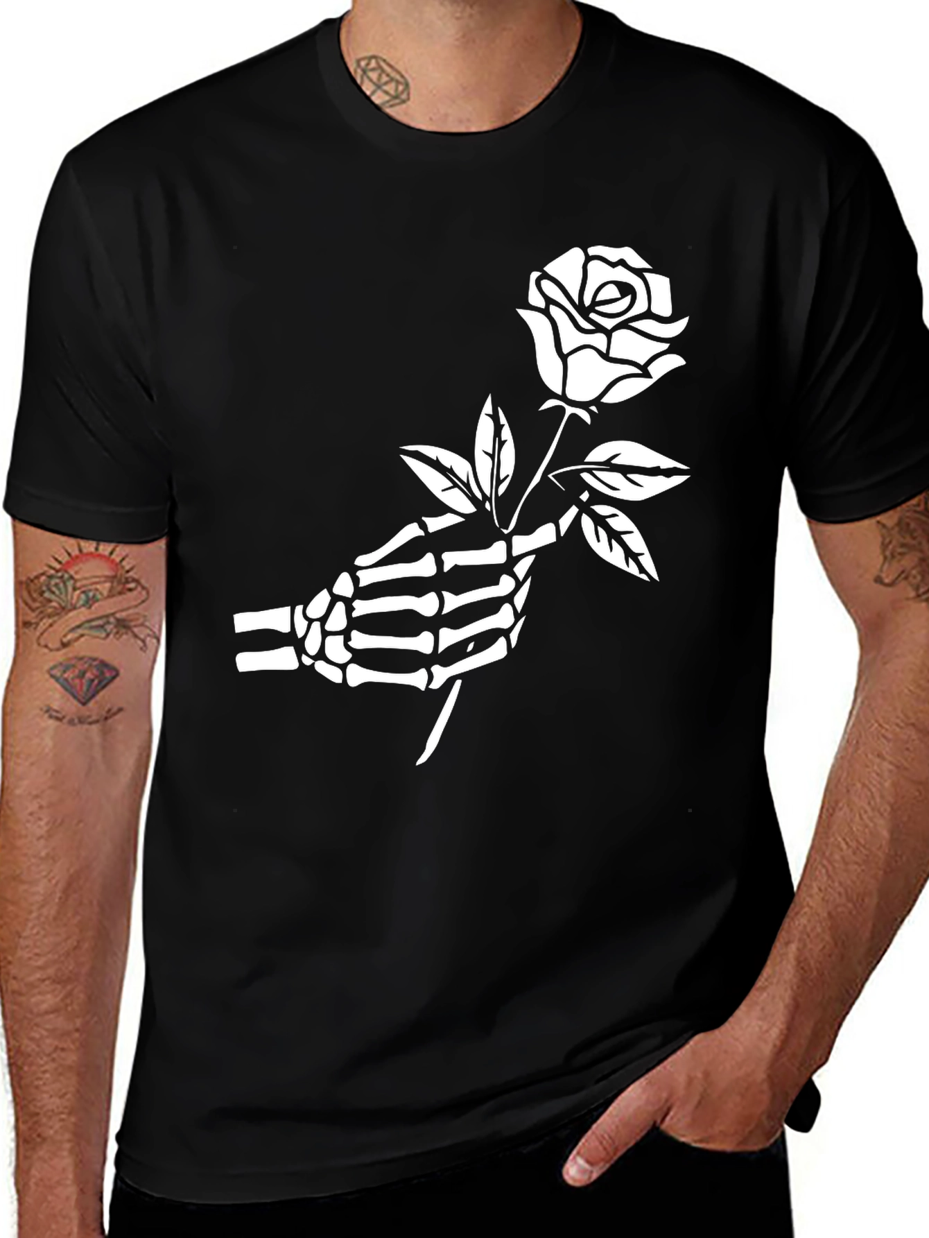 Skeleton Hand Rose Graphic Tee - Gothic Style