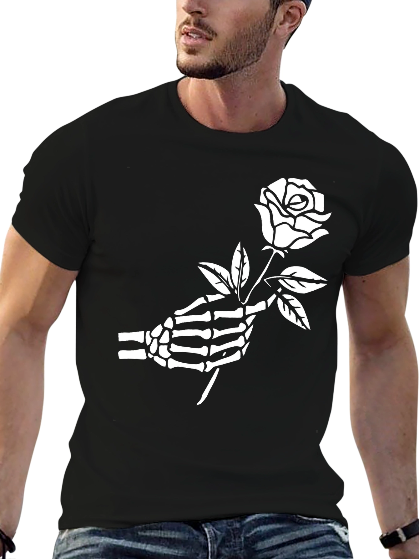 Skeleton Hand Rose Graphic Tee - Gothic Style