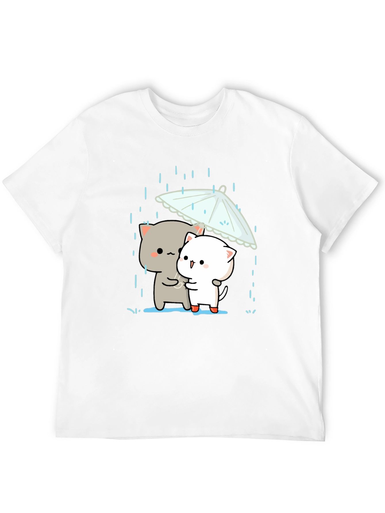 Cute Cats Under Umbrella Graphic Tee - Black