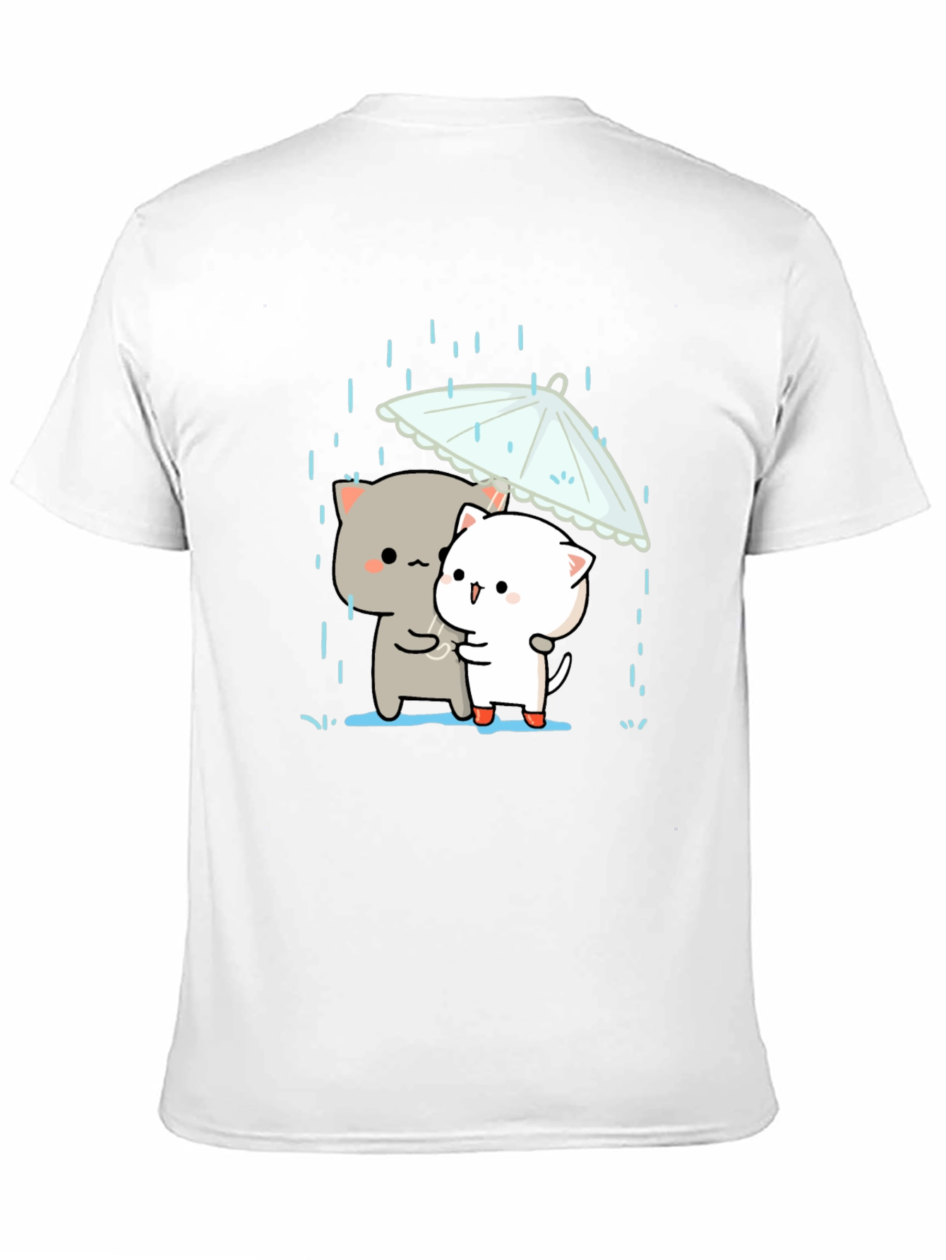 Cute Cats Under Umbrella Graphic Tee - Black
