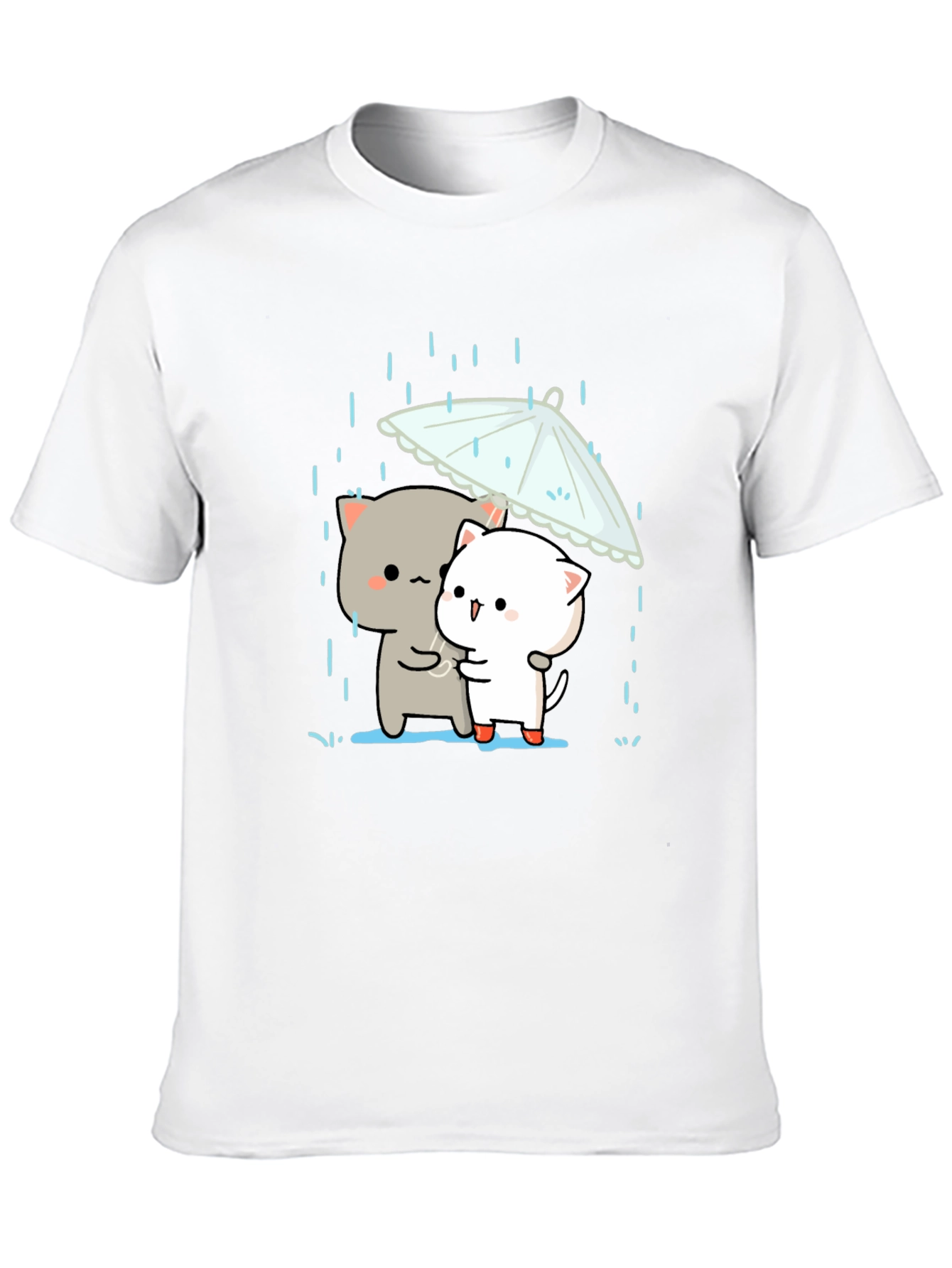 Cute Cats Under Umbrella Graphic Tee - Black