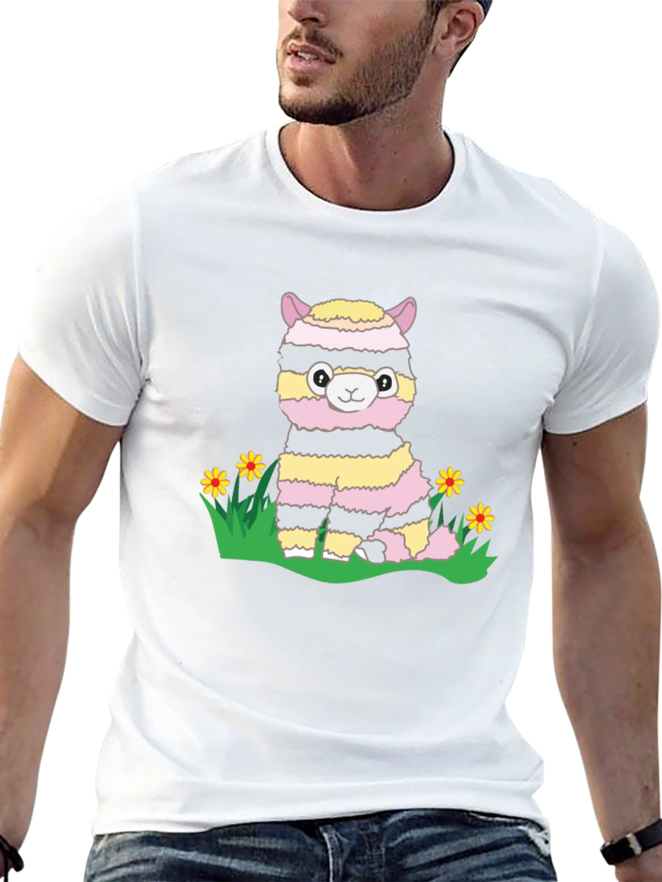 Cute Llama T-Shirt - Striped Alpaca Graphic Tee