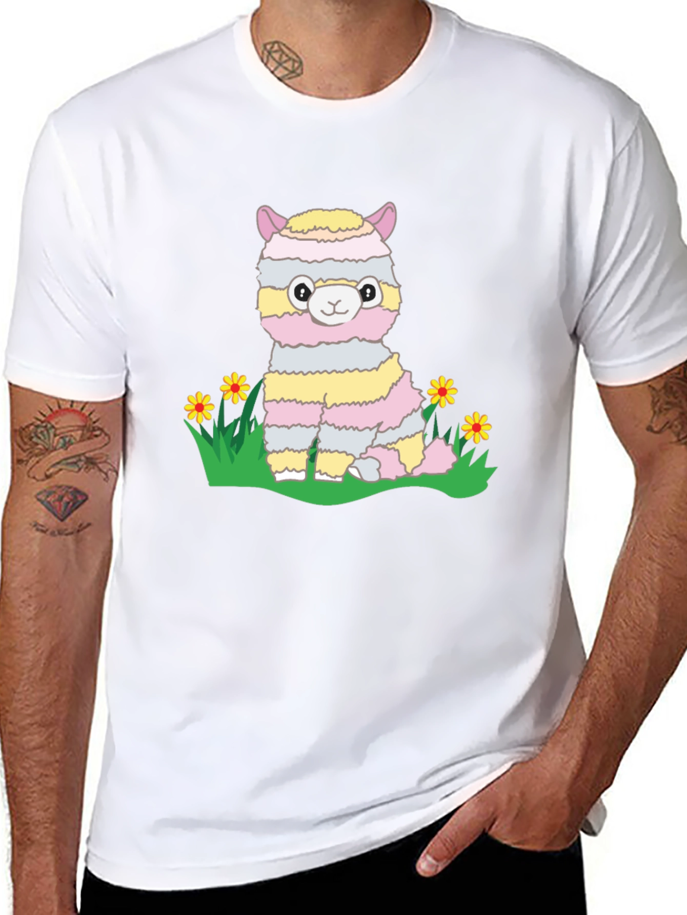 Cute Llama T-Shirt - Striped Alpaca Graphic Tee