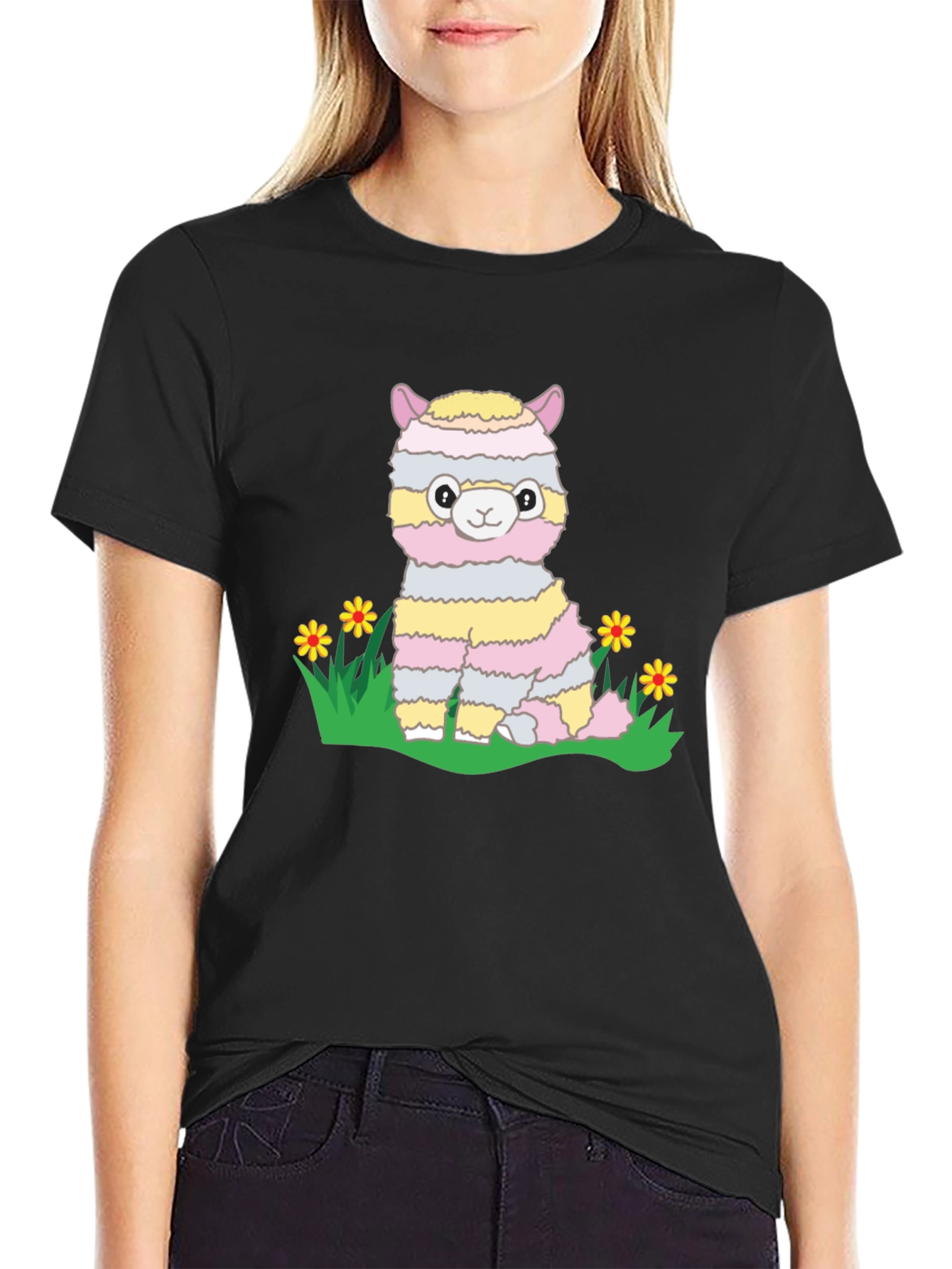 Cute Llama T-Shirt - Striped Alpaca Graphic Tee