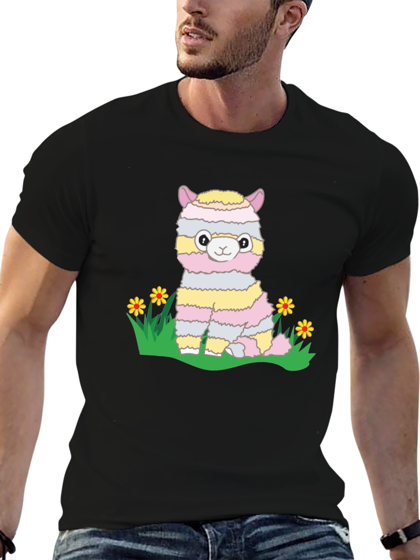 Cute Llama T-Shirt - Striped Alpaca Graphic Tee