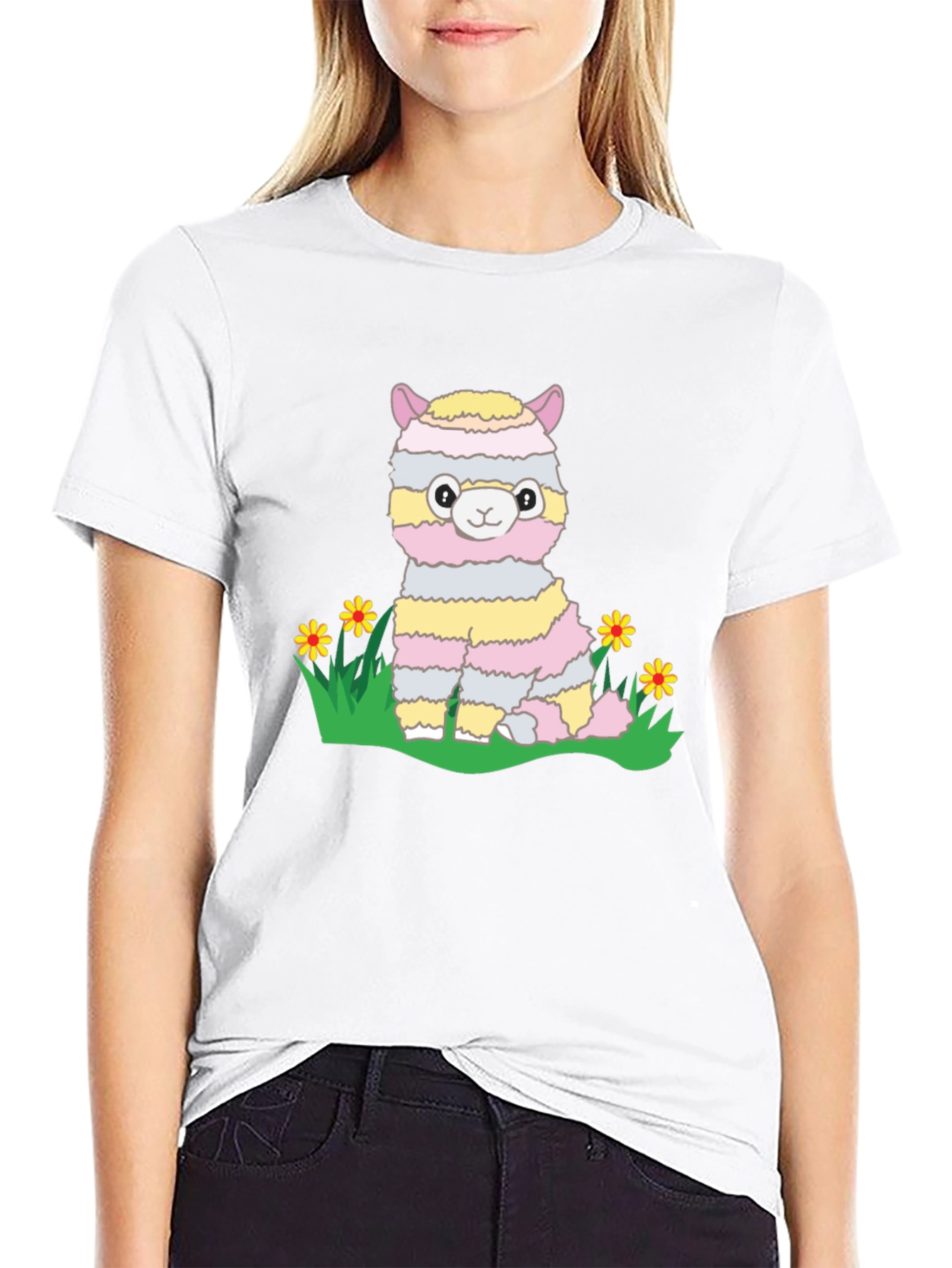 Cute Llama T-Shirt - Striped Alpaca Graphic Tee