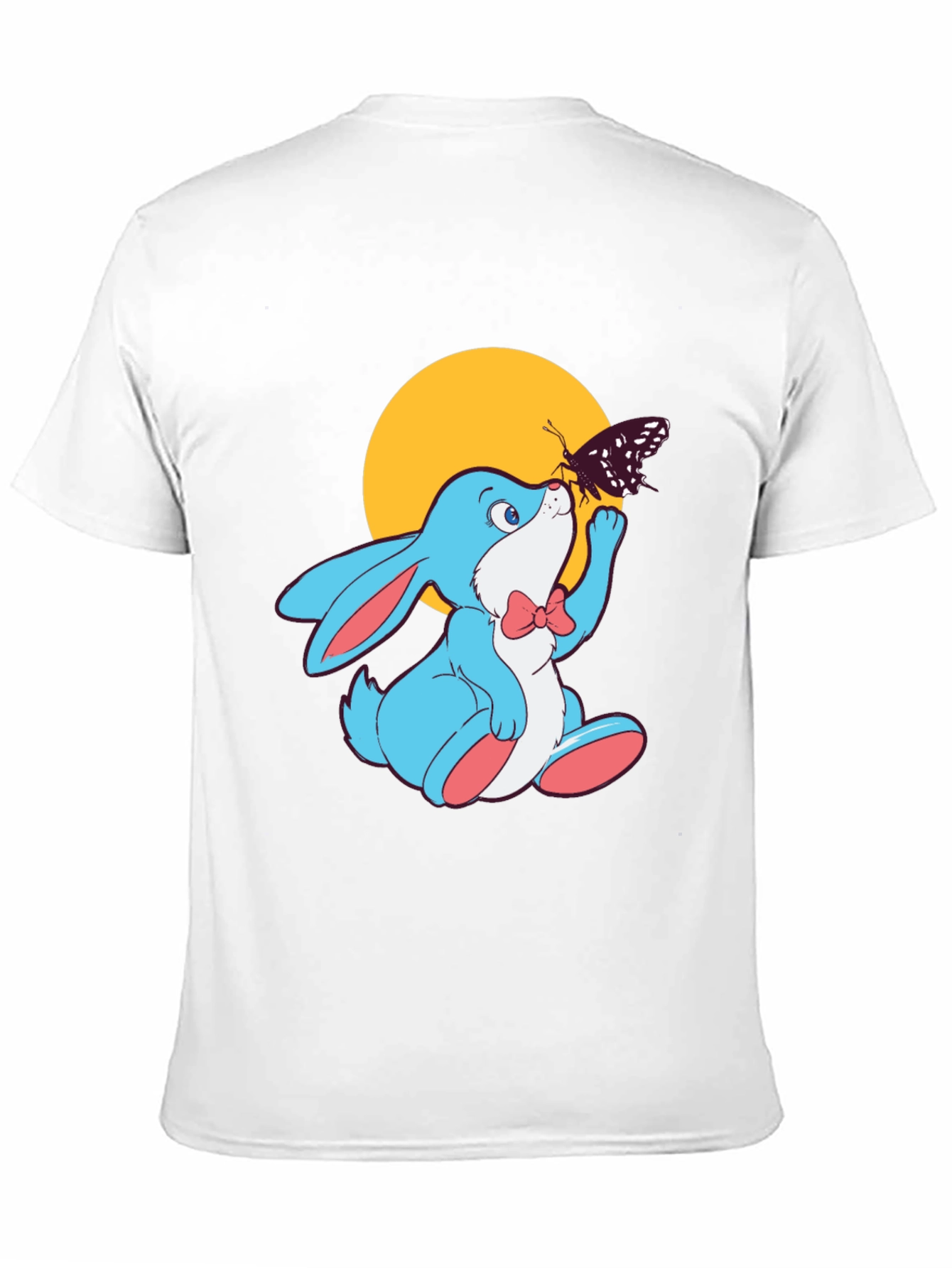 Cute Bunny & Butterfly Black T-Shirt
