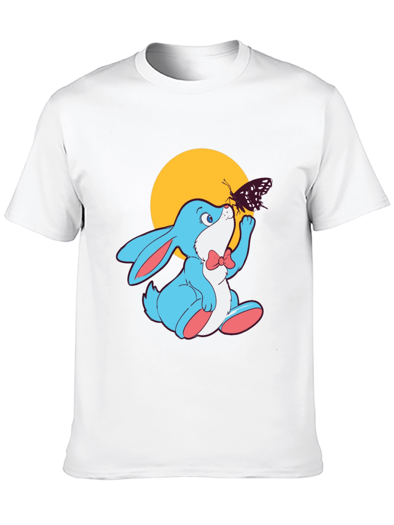 Cute Bunny & Butterfly Black T-Shirt