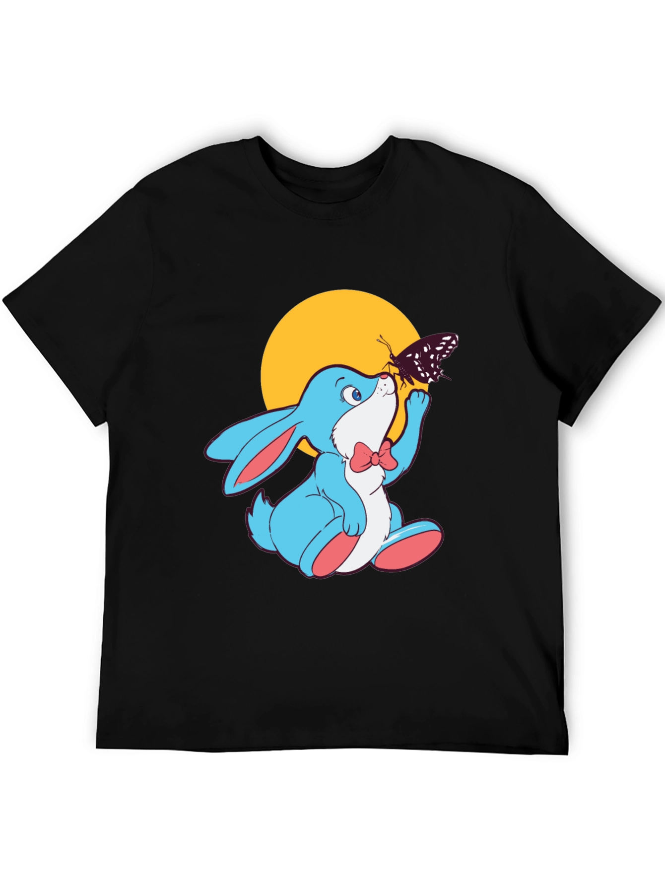 Cute Bunny & Butterfly Black T-Shirt