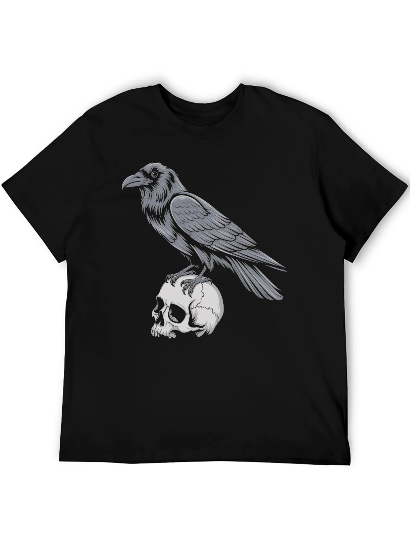 Raven on Skull Graphic T-Shirt - Gothic Style