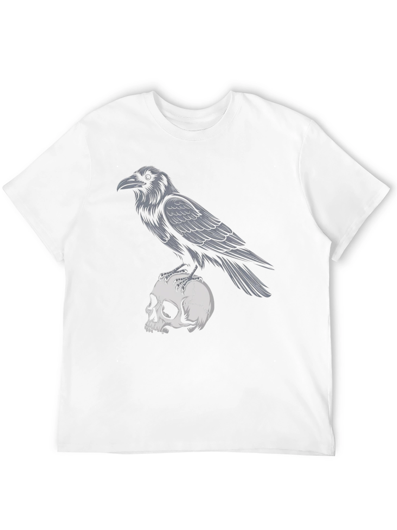 Raven on Skull Graphic T-Shirt - Gothic Style