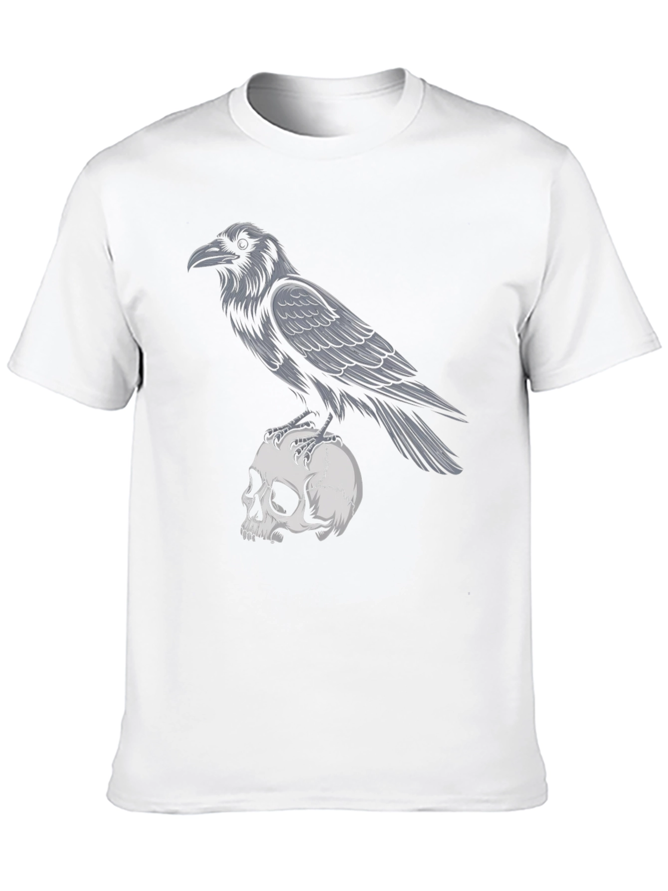 Raven on Skull Graphic T-Shirt - Gothic Style