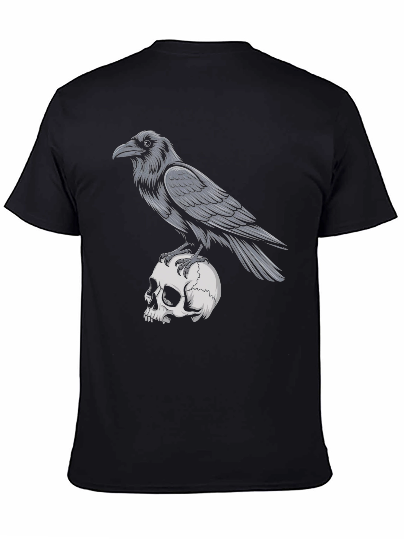 Raven on Skull Graphic T-Shirt - Gothic Style