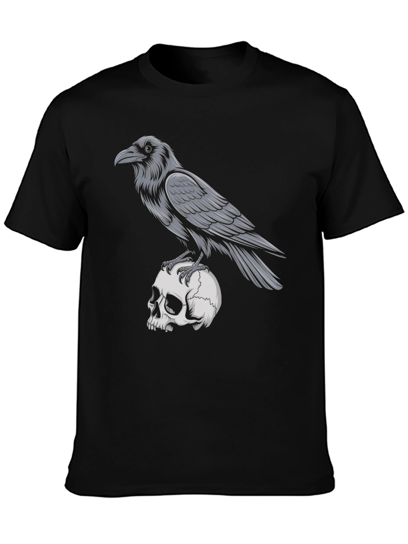 Raven on Skull Graphic T-Shirt - Gothic Style