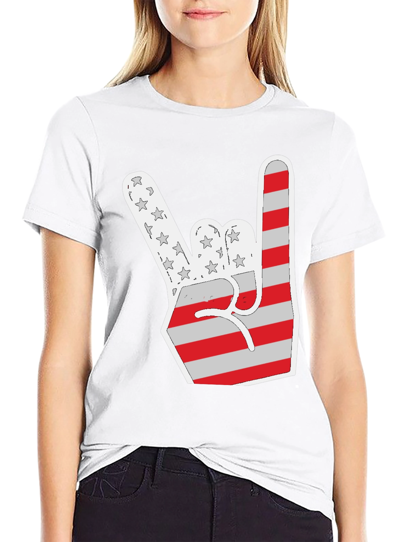 Patriotic Rock On T-Shirt - USA Flag Hand Sign