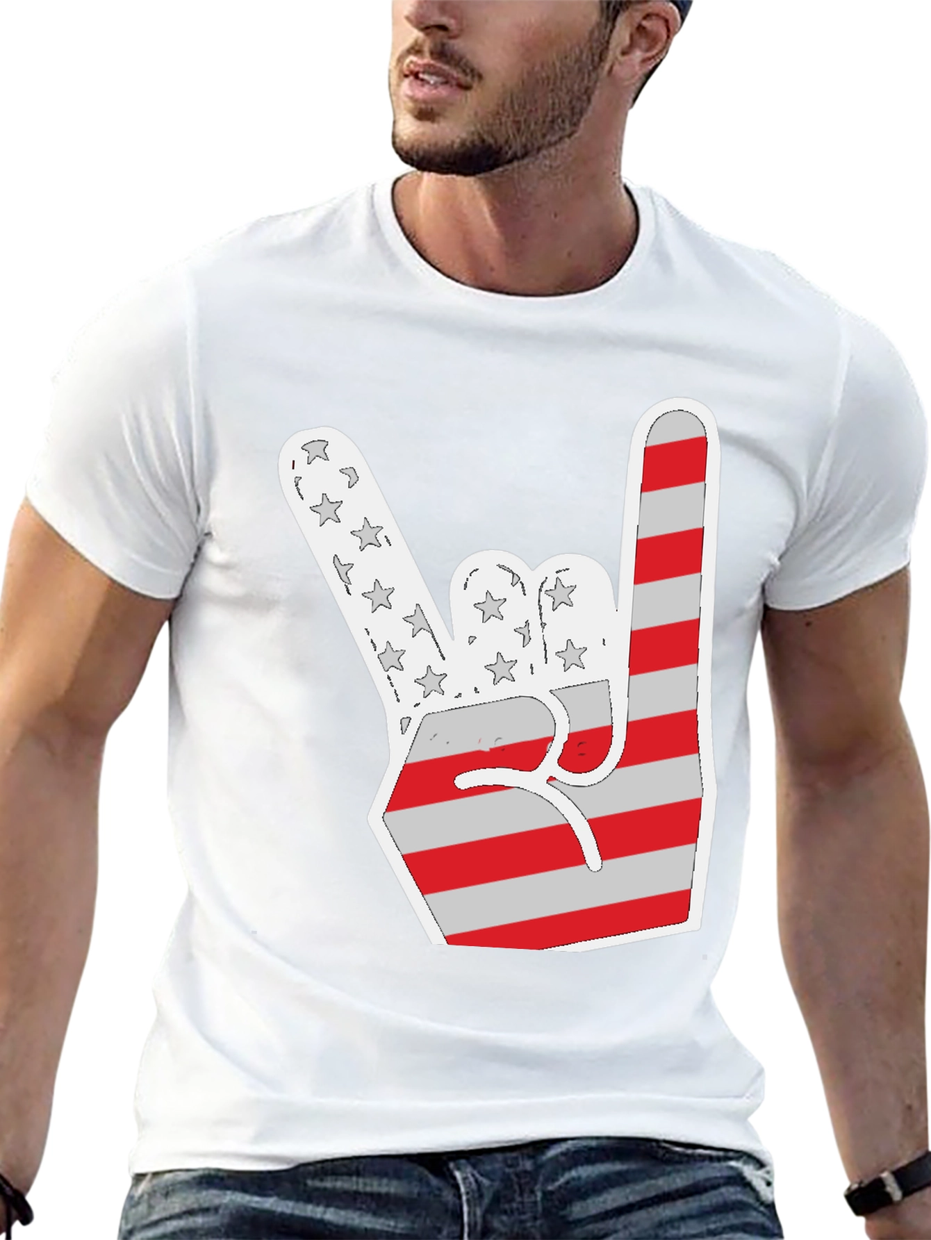 Patriotic Rock On T-Shirt - USA Flag Hand Sign