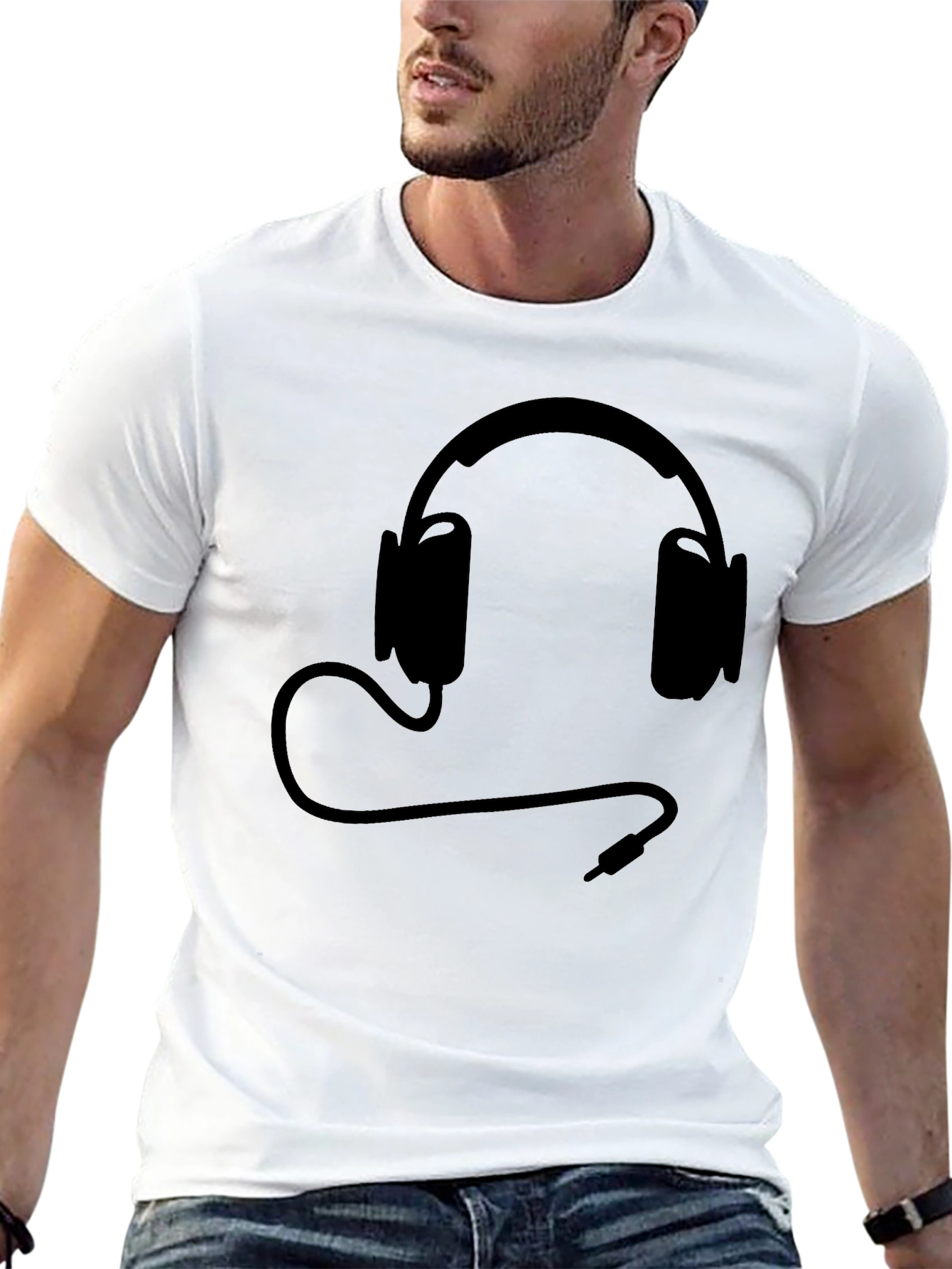 Black T-Shirt with Headphones Design