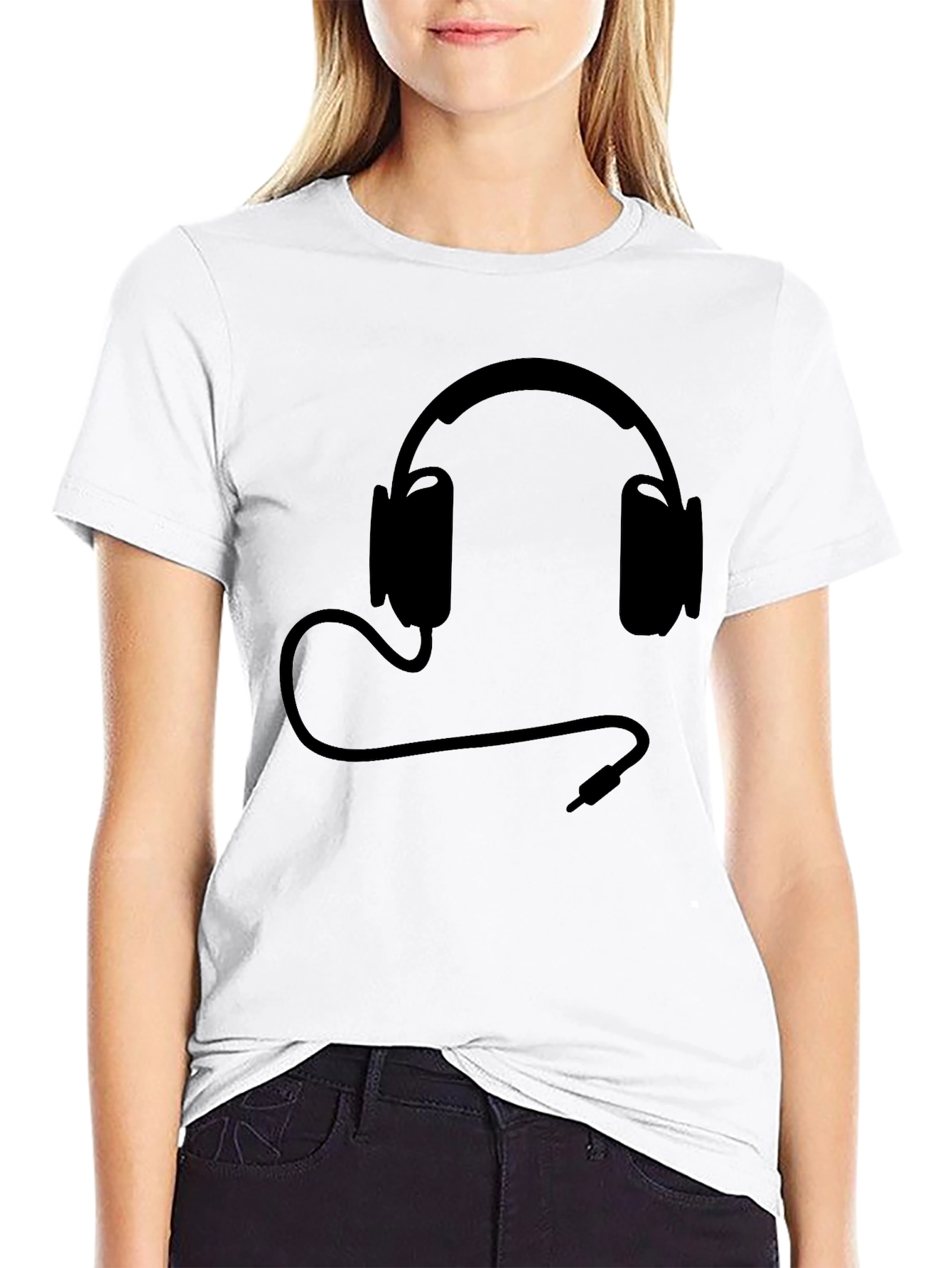 Black T-Shirt with Headphones Design