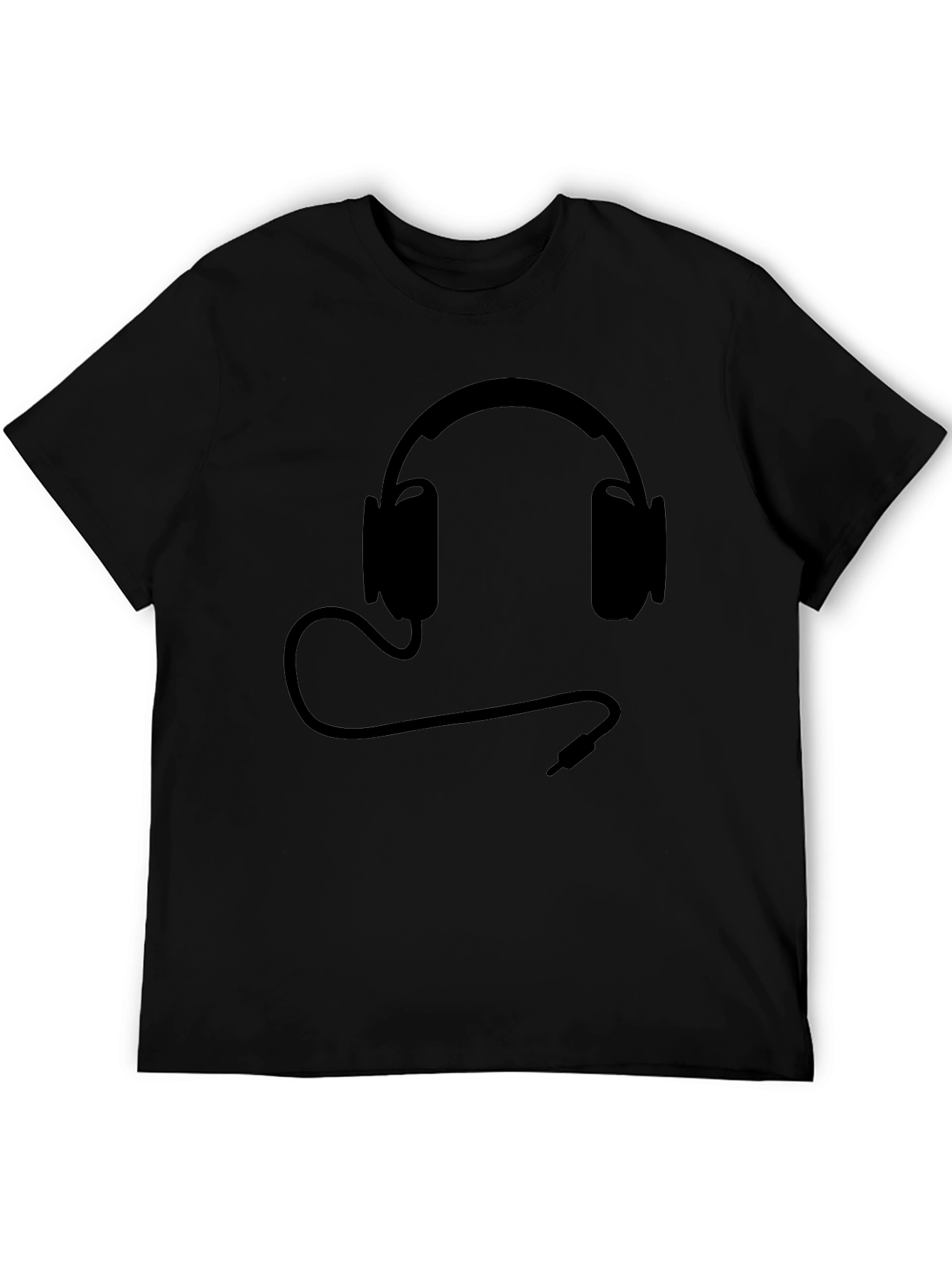 Black T-Shirt with Headphones Design