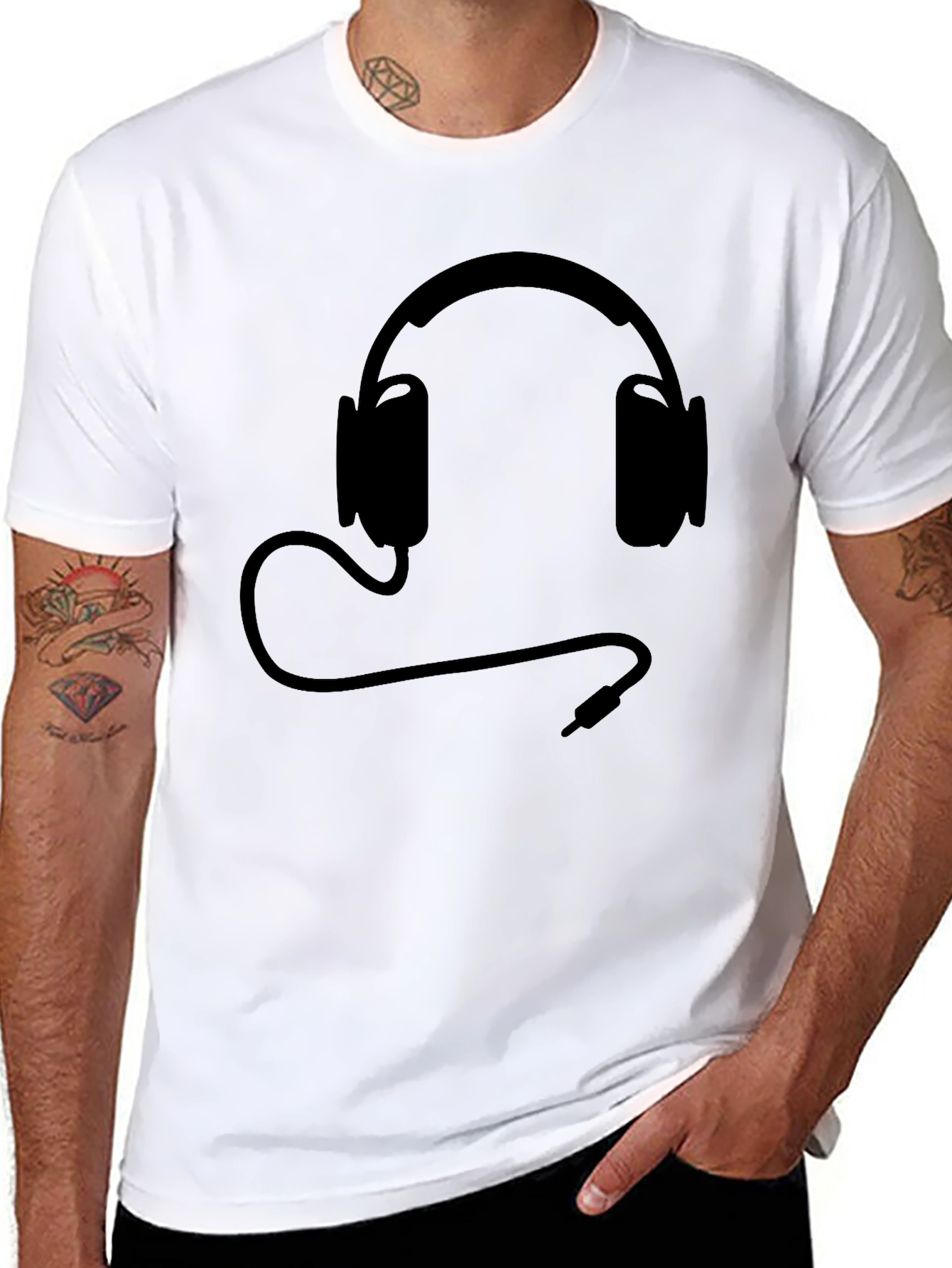 Black T-Shirt with Headphones Design