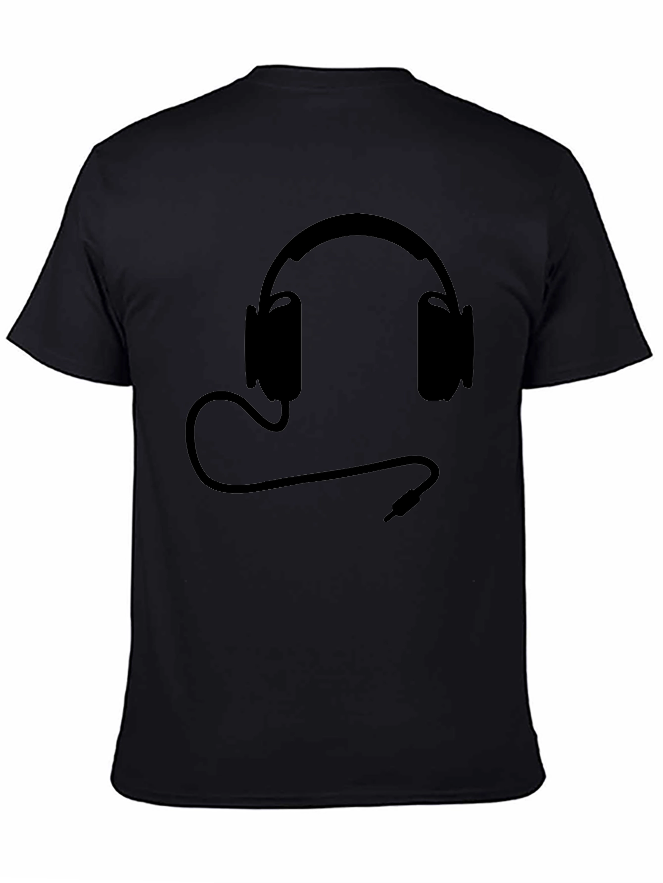 Black T-Shirt with Headphones Design