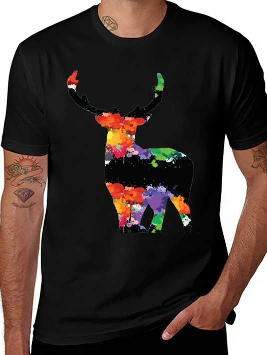 Colorful Deer Graphic Tee - Mens Black T-Shirt