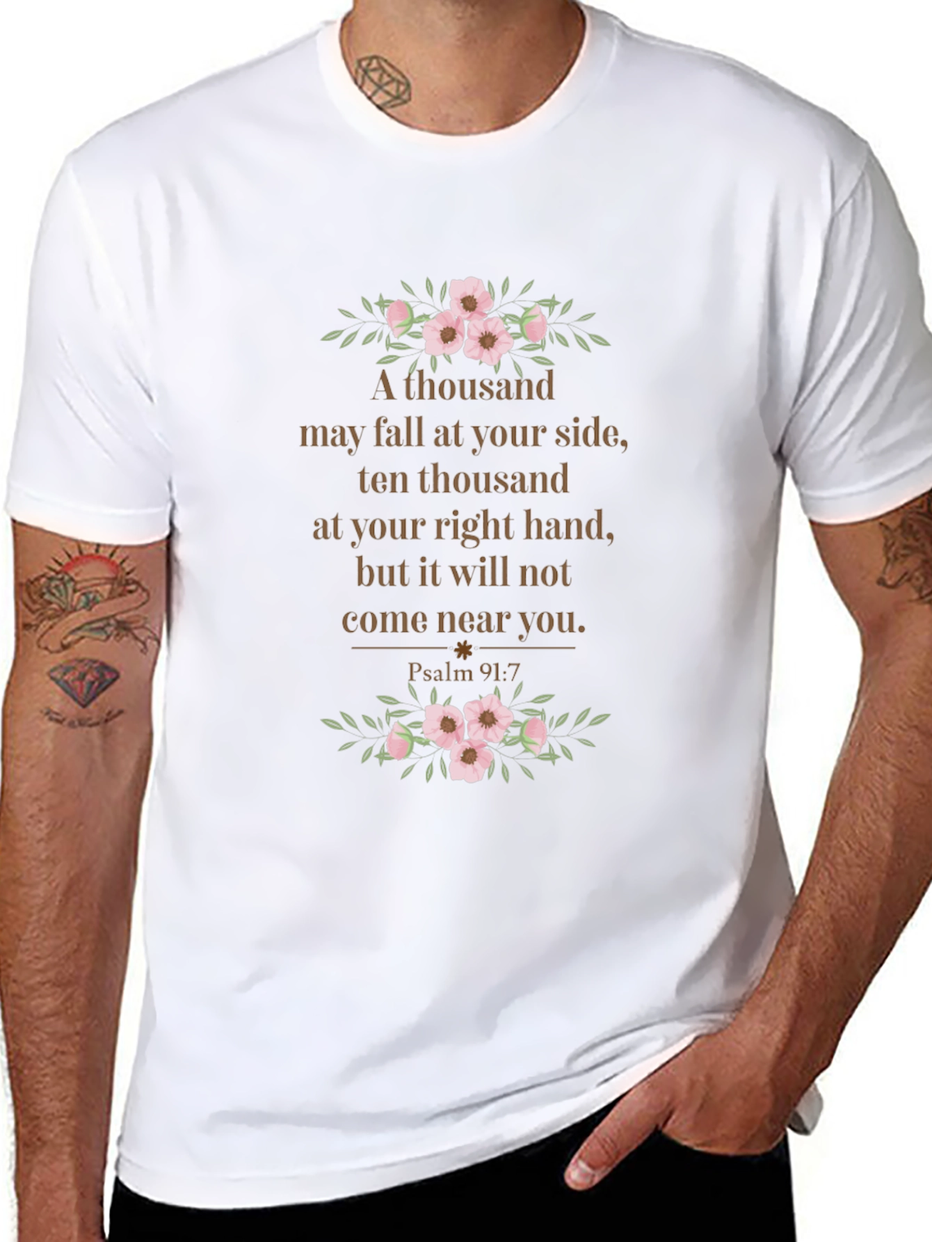 Psalm 91:7 Floral T-Shirt