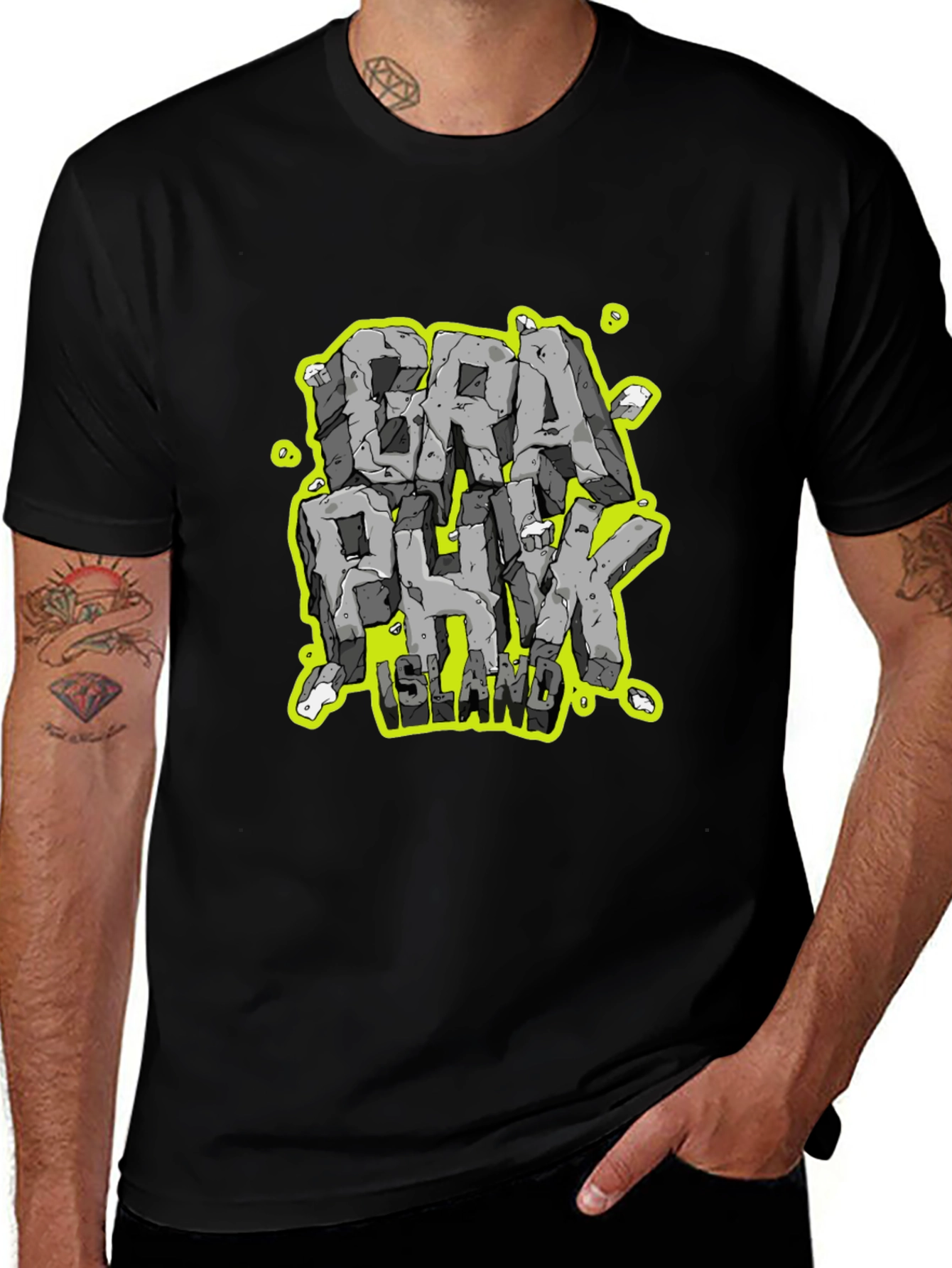 Graphunk Island Graphic Print Black T-Shirt