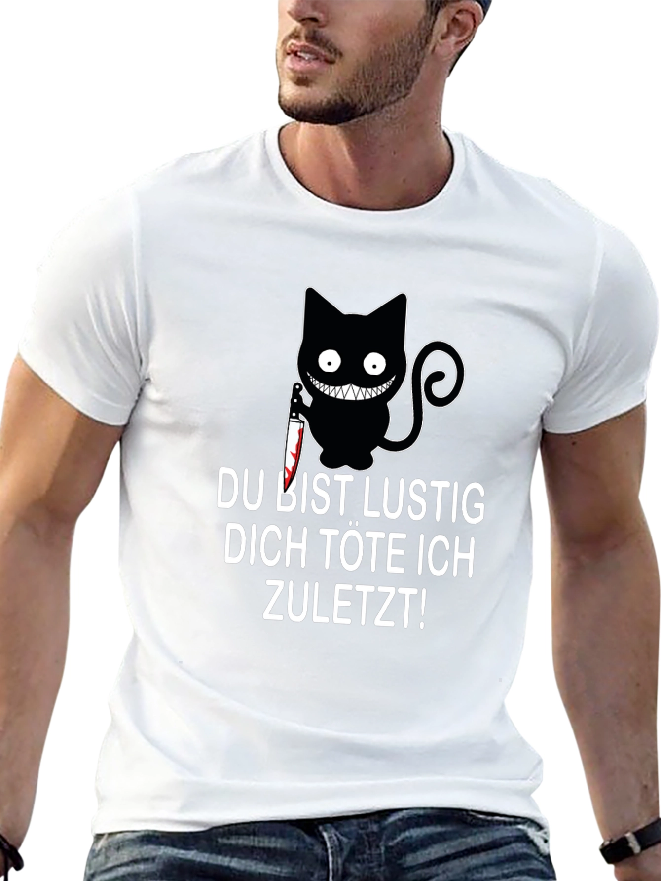 Du Bist Lustig T-Shirt - Cat with Knife Design