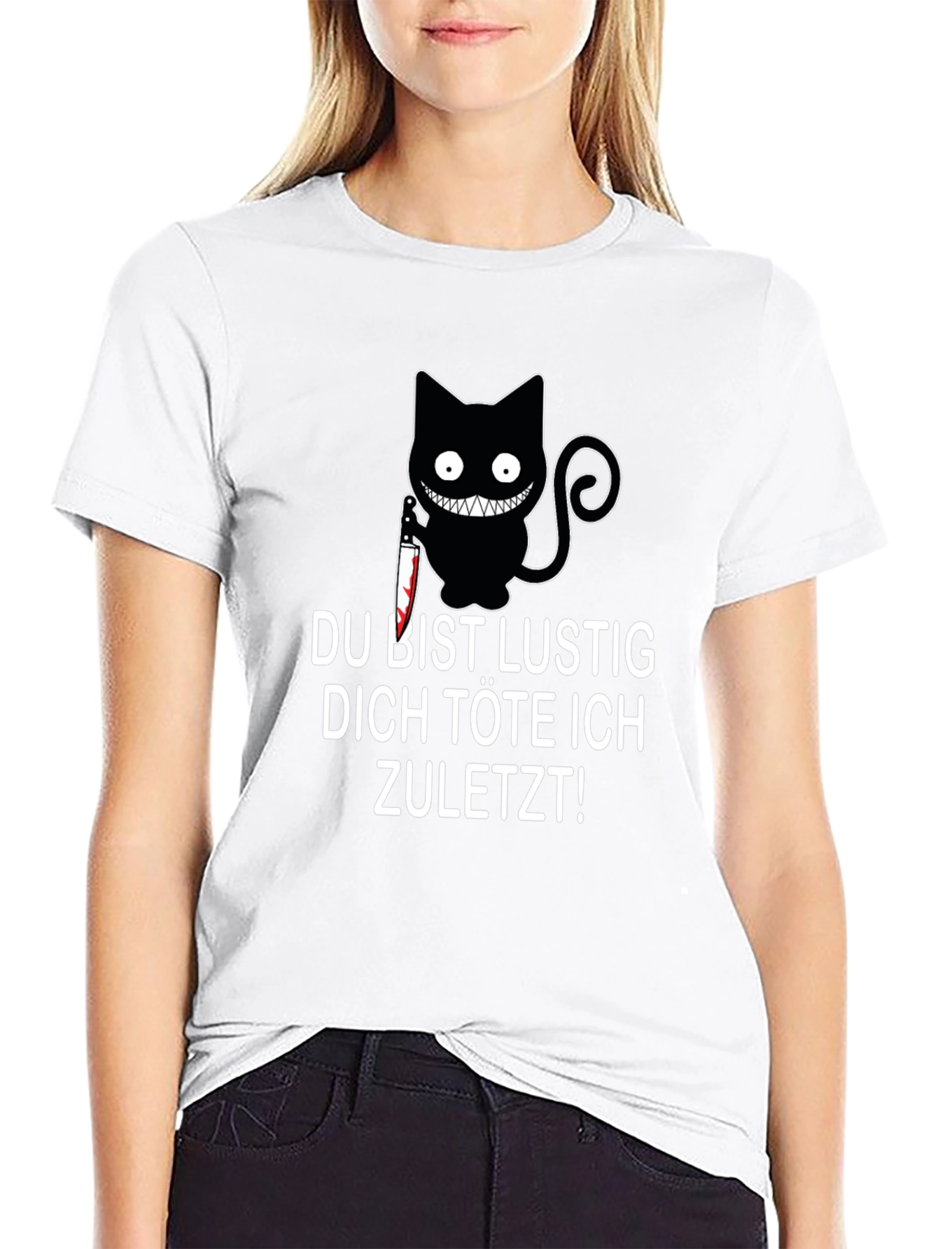 Du Bist Lustig T-Shirt - Cat with Knife Design