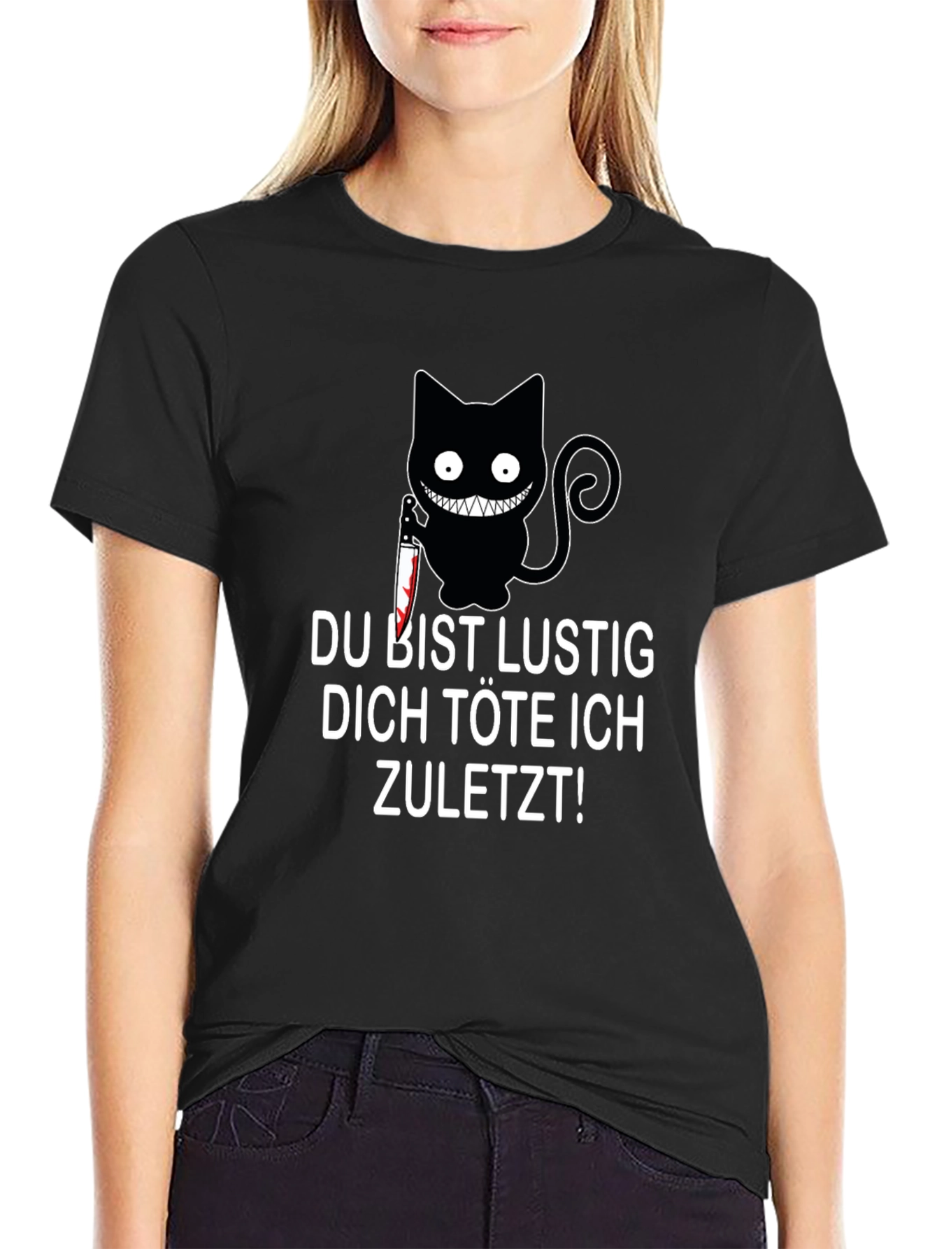 Du Bist Lustig T-Shirt - Cat with Knife Design